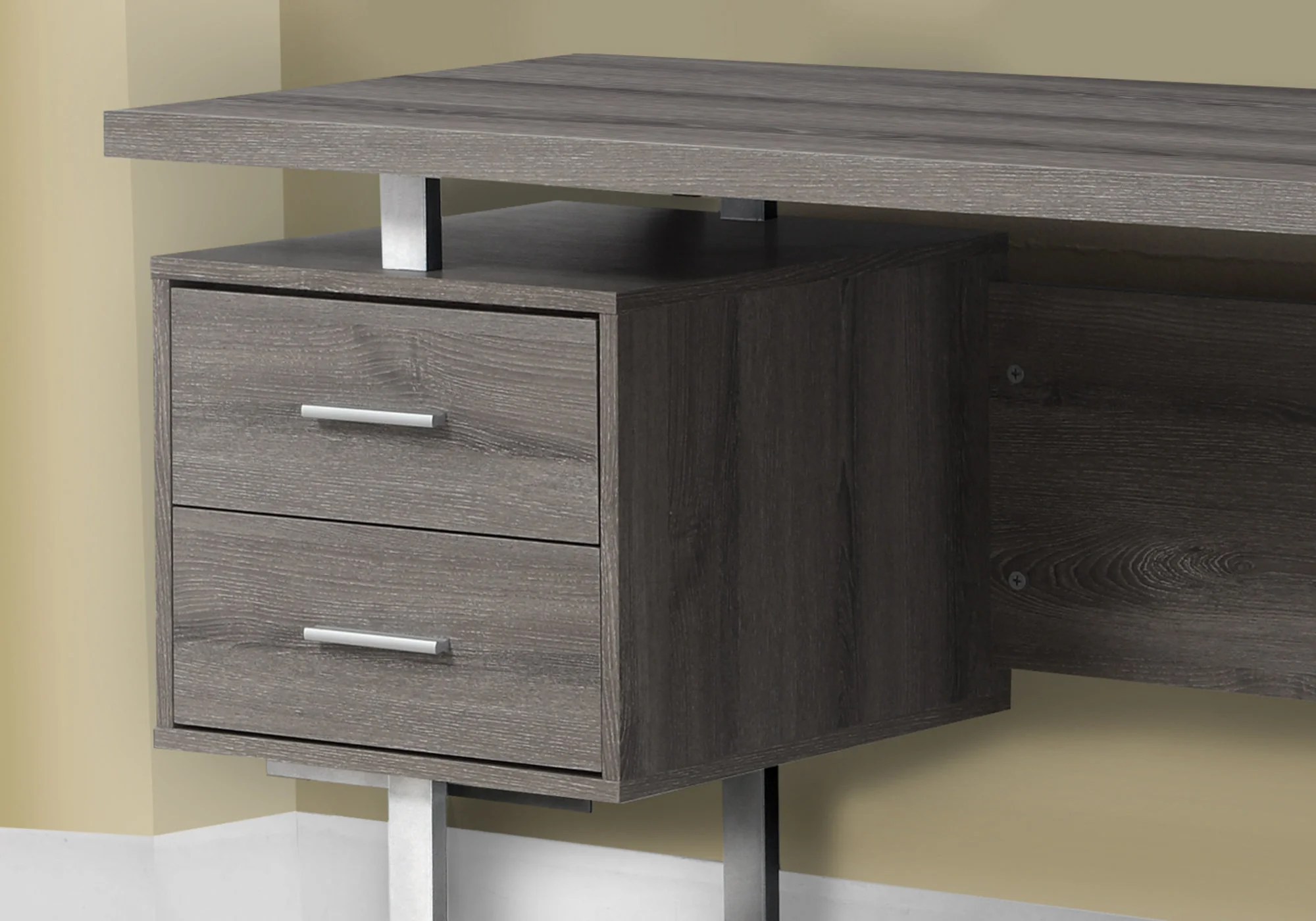 Cappuccino Silver Particle Board Hollow Core Metal Computer Desk With A Hollow Core By Homeroots - Image 10