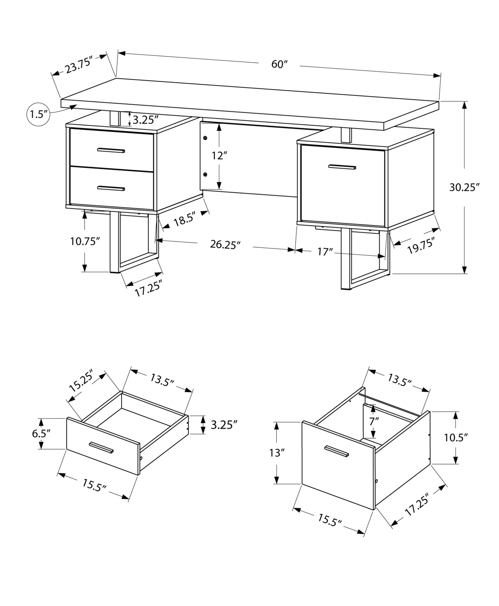 Cappuccino Silver Particle Board Hollow Core Metal Computer Desk With A Hollow Core By Homeroots - Image 11