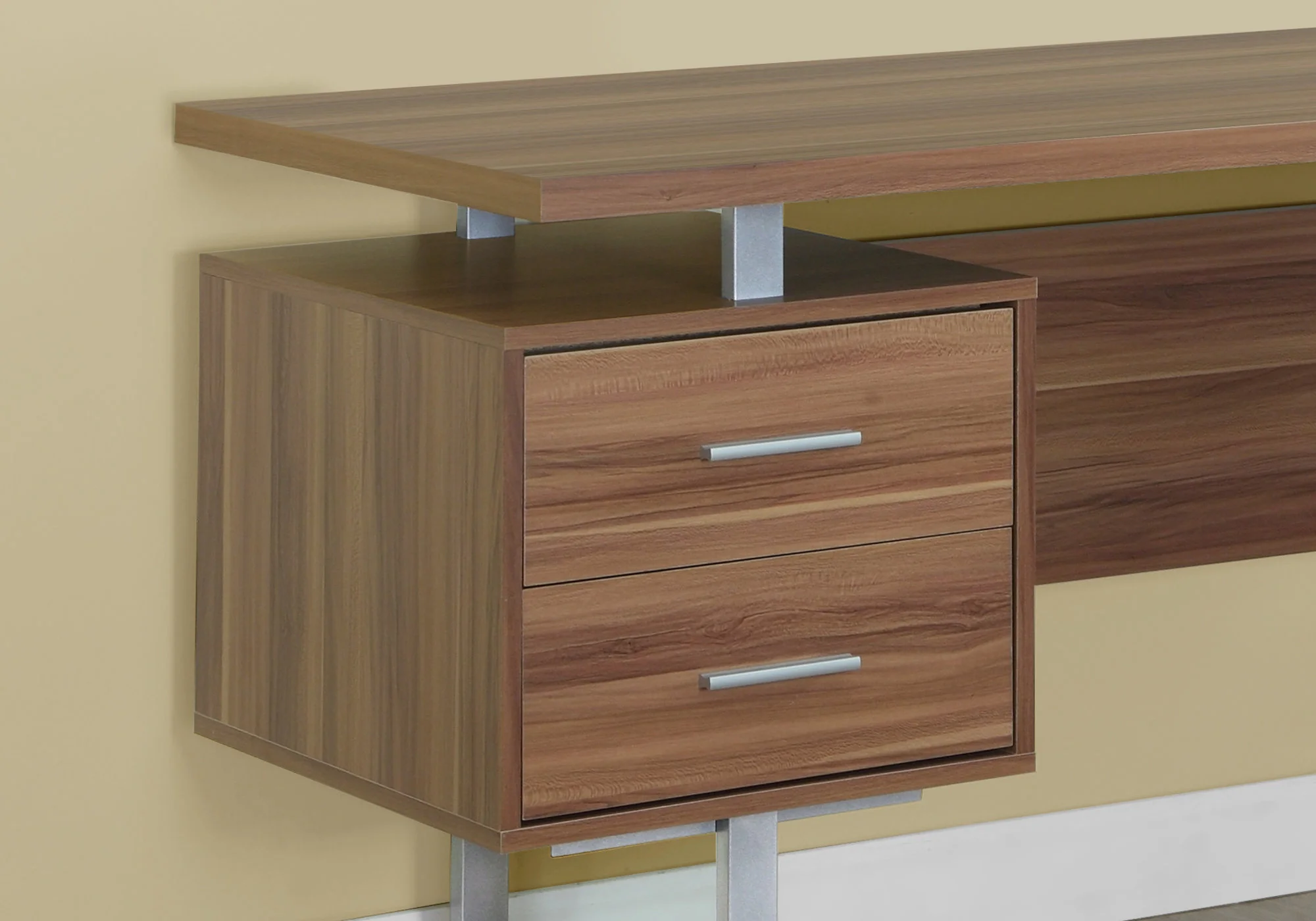 Cappuccino Silver Particle Board Hollow Core Metal Computer Desk With A Hollow Core By Homeroots - Image 14