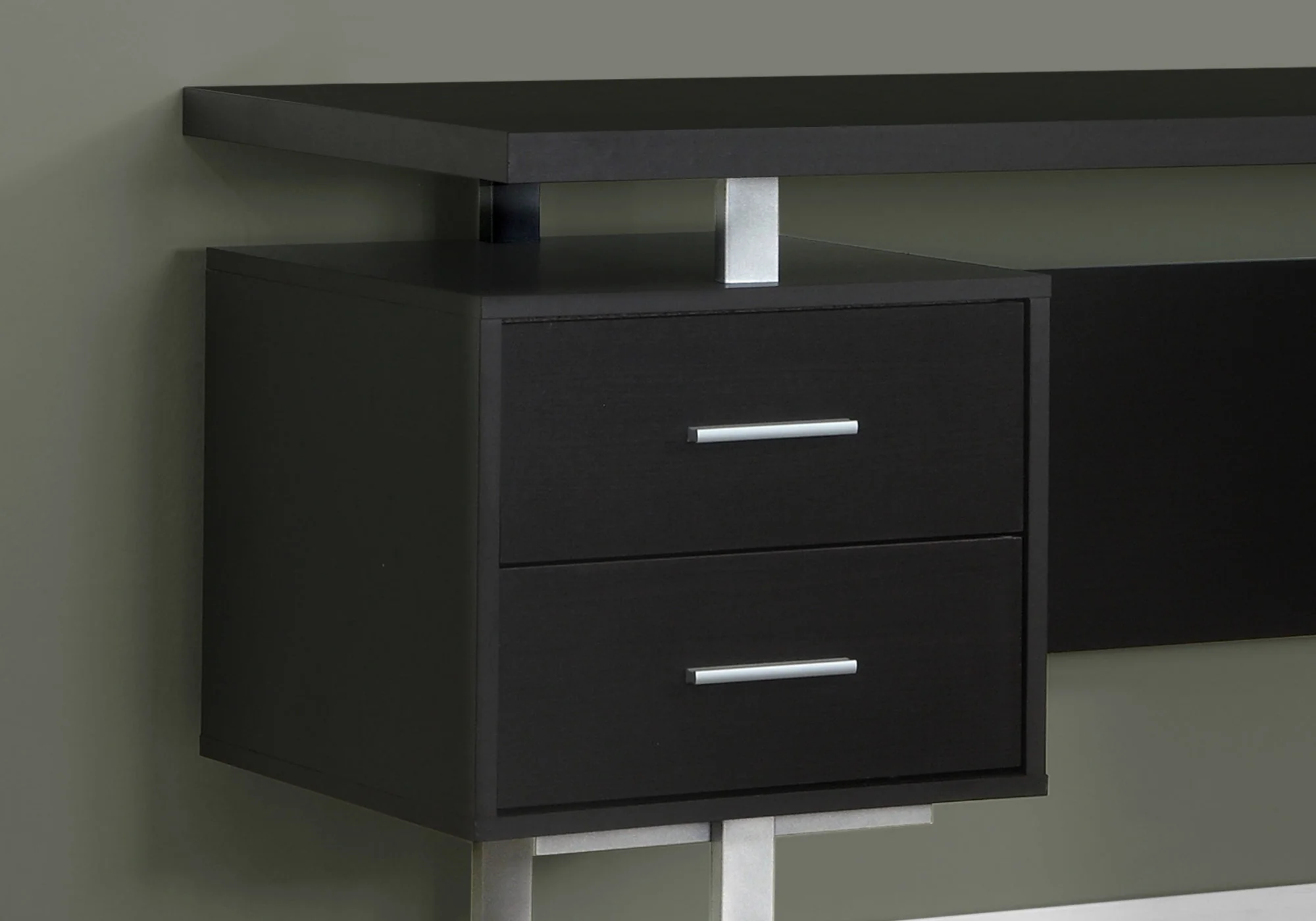 Cappuccino Silver Particle Board Hollow Core Metal Computer Desk With A Hollow Core By Homeroots - Image 2