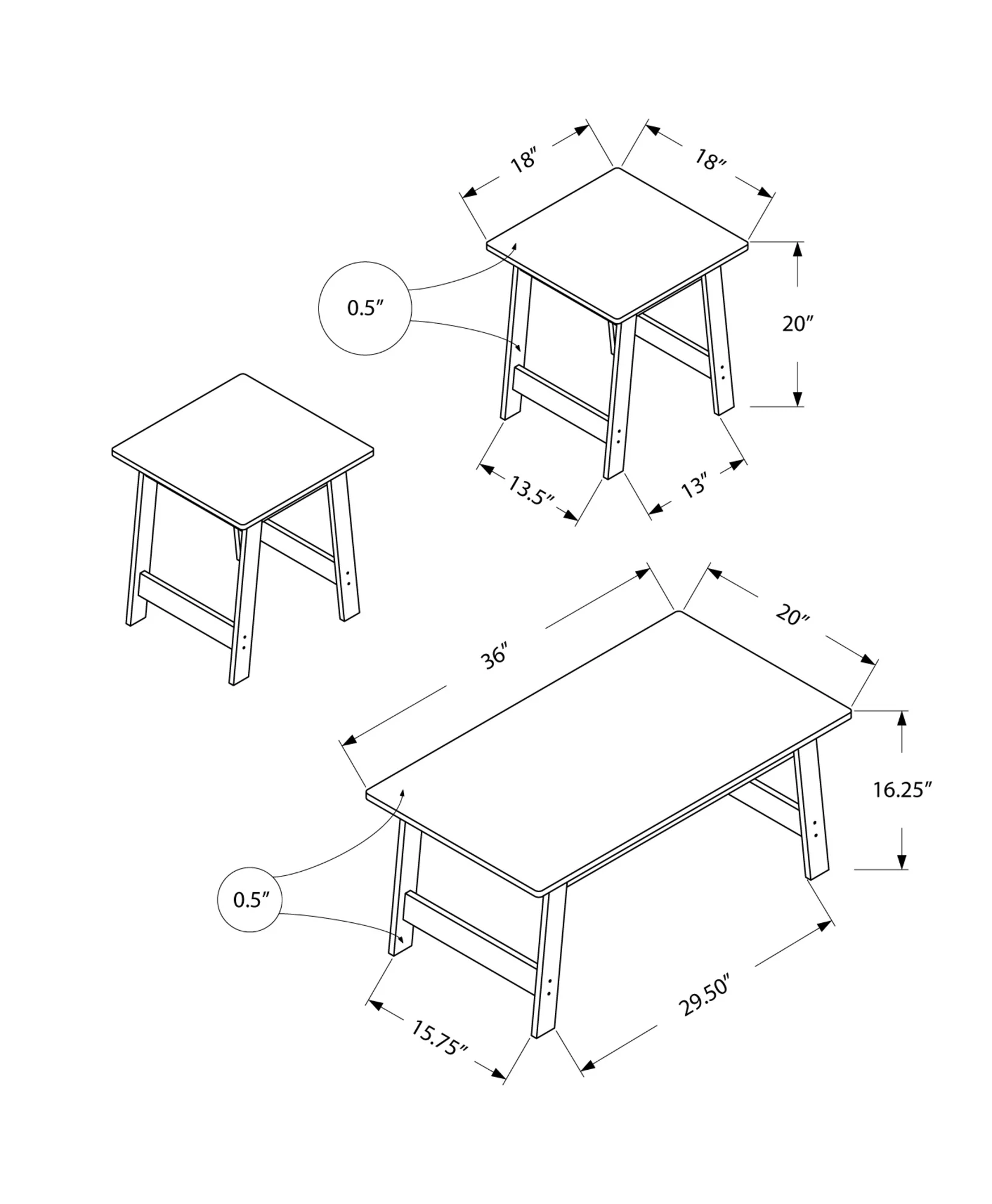 Cappuccino Table Set - 3Pcs Set By Homeroots - Image 5