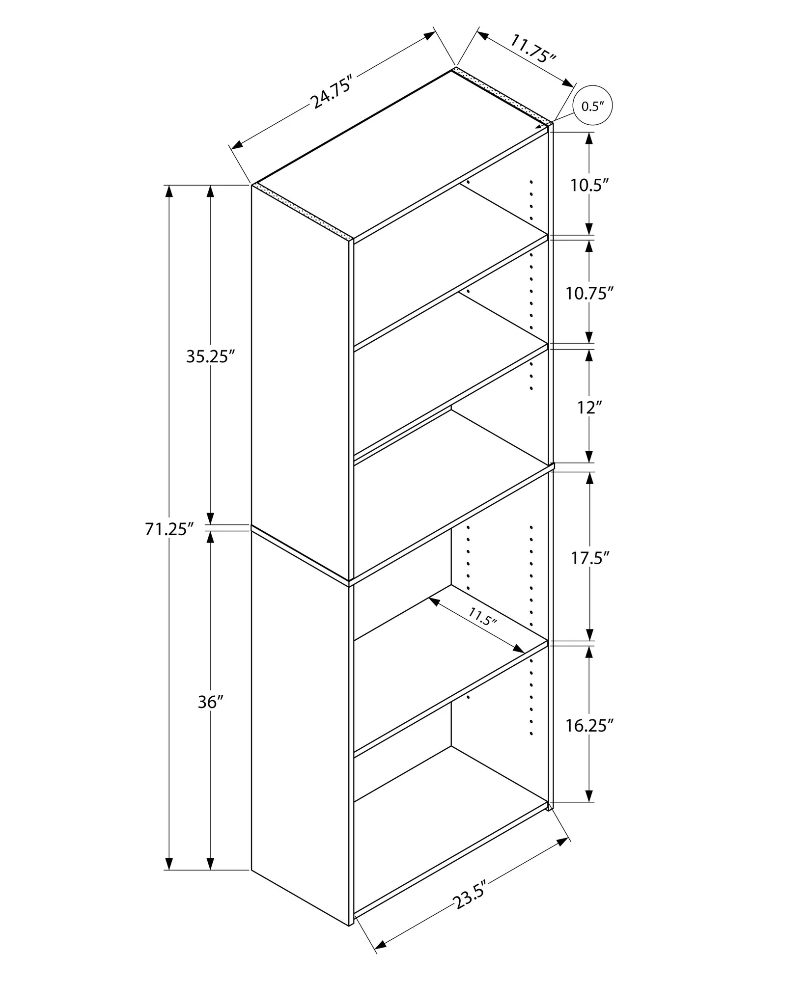 Cappuccino Wood Adjustable Bookcase By Homeroots - Image 7