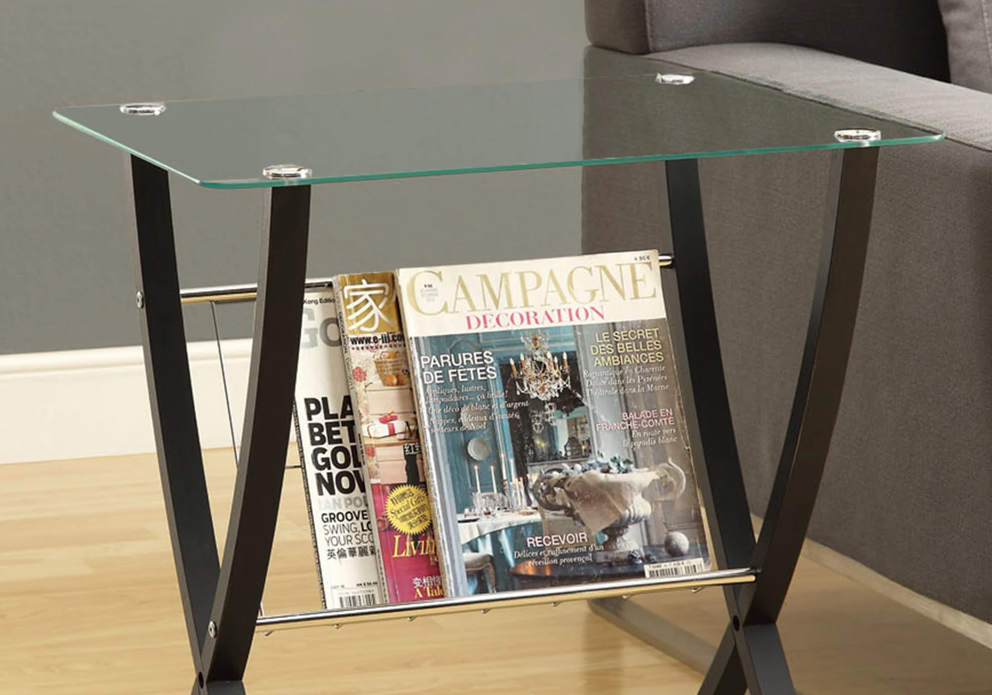 CappuccinoClear Metal Particle Board Accent Table By Homeroots - Image 2
