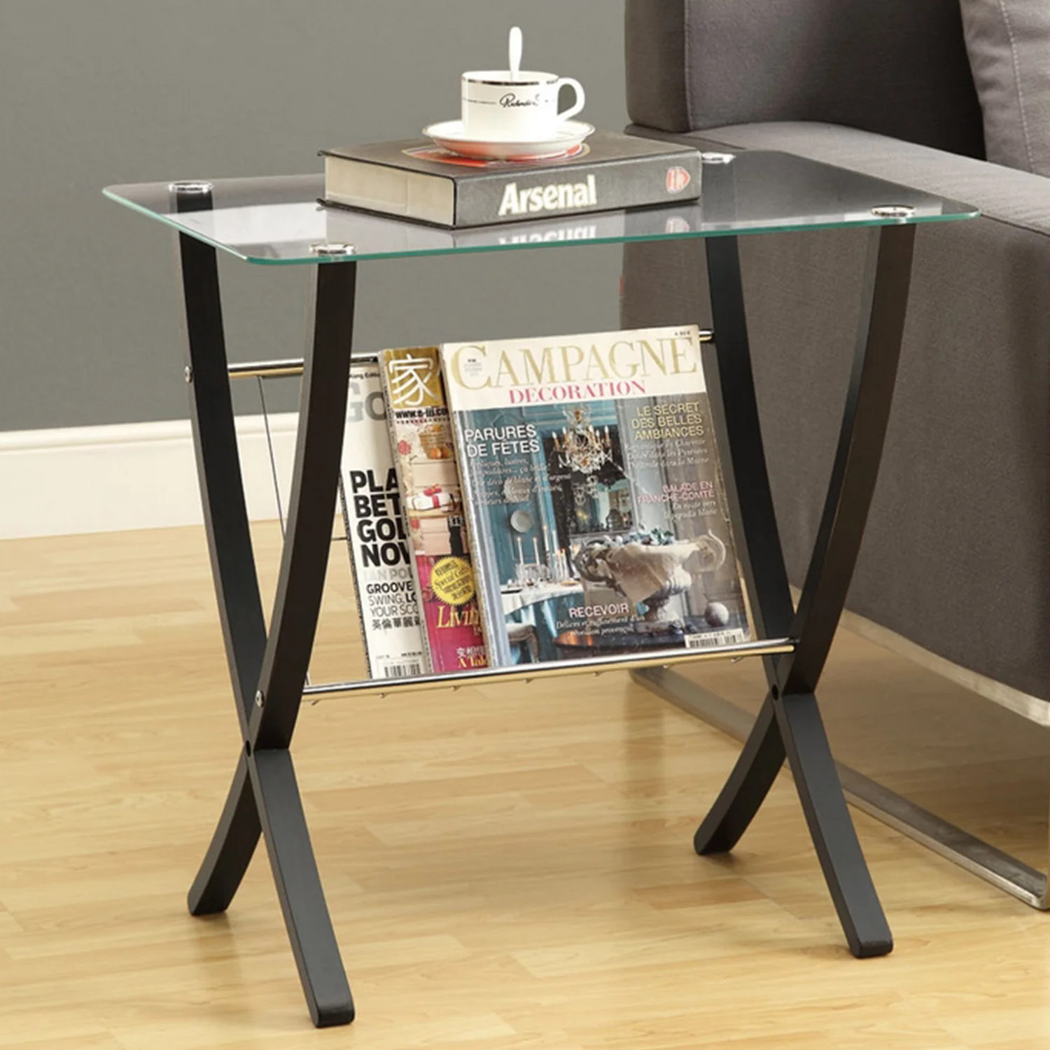 CappuccinoClear Metal Particle Board Accent Table By Homeroots - Image 5