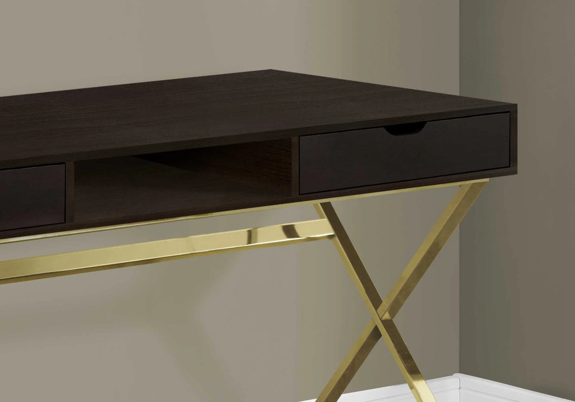 CappuccinoGold Metal Computer Desk By Homeroots - Image 2