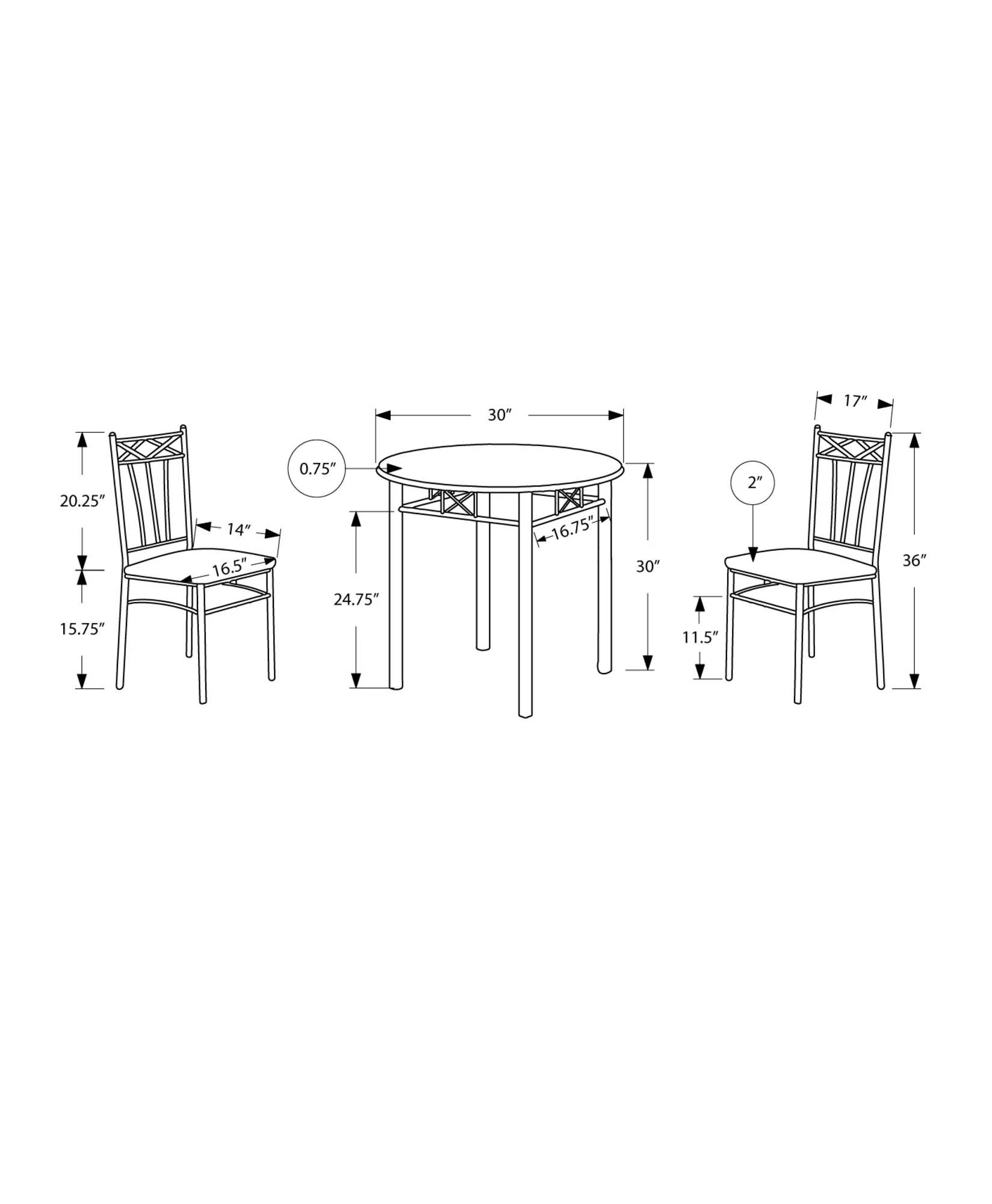 Cappuccino with silver Metal 3Pcs Dining Set By Homeroots - Image 3