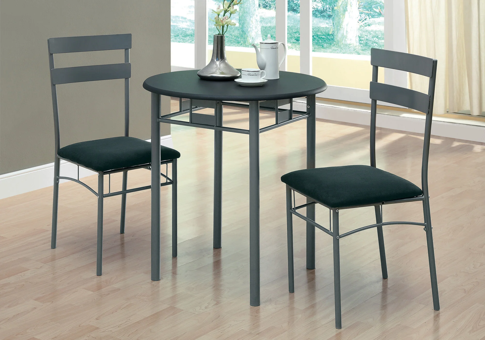 Cappuccino with silver Metal 3Pcs Dining Set By Homeroots - Image 5