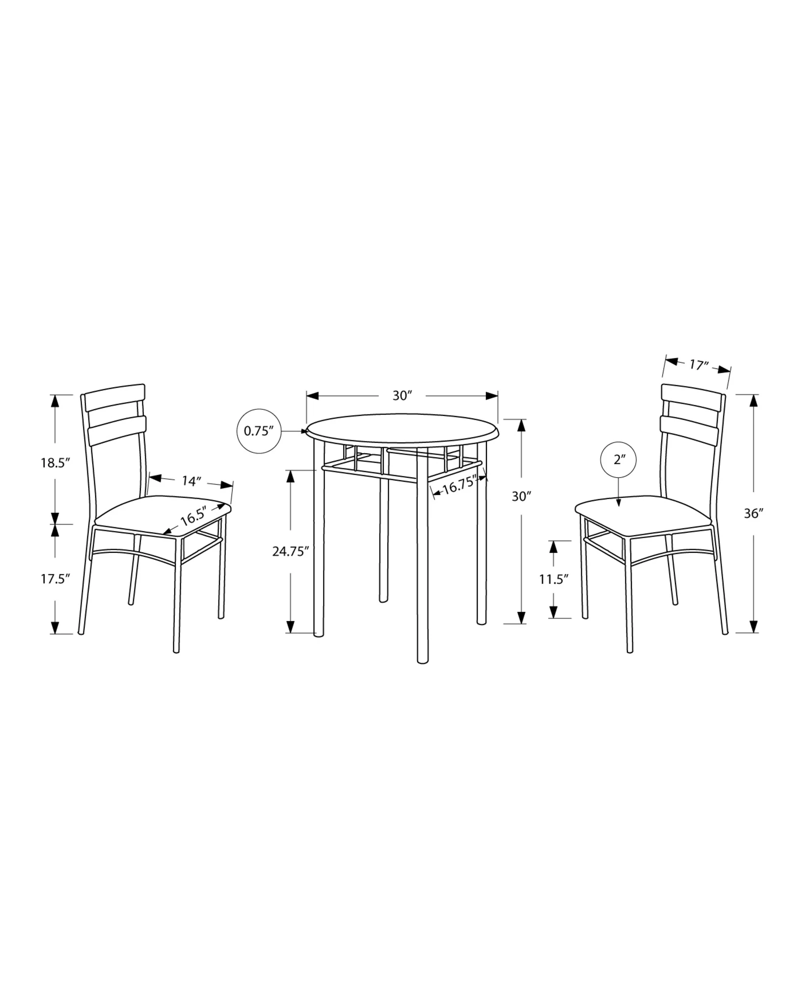 Cappuccino with silver Metal 3Pcs Dining Set By Homeroots - Image 8