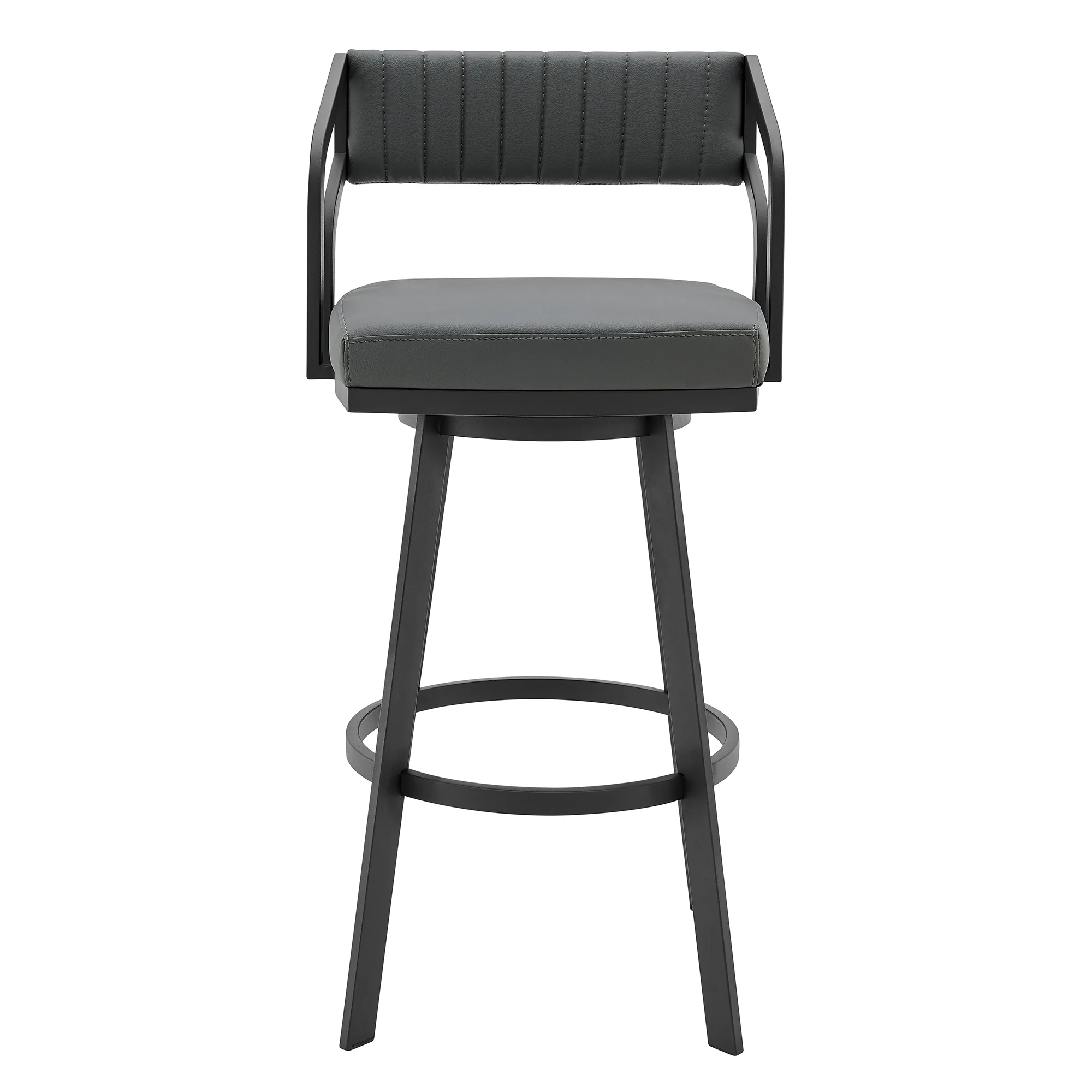 Capri 26" Swivel Modern Black Metal and Slate Gray Faux Leather Bar and Counter Stool By Armen Living - Image 3