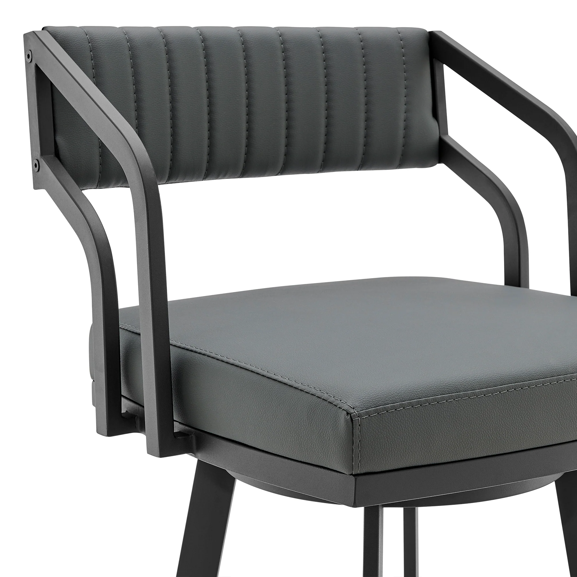 Capri 26" Swivel Modern Black Metal and Slate Gray Faux Leather Bar and Counter Stool By Armen Living - Image 5
