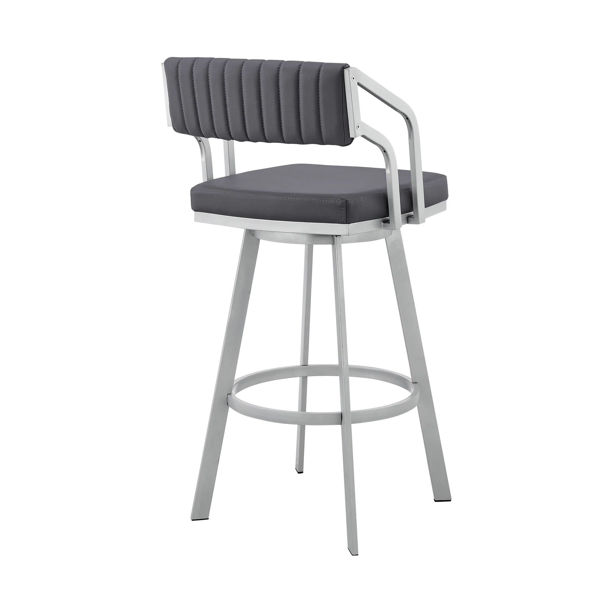 Capri 26" Swivel Slate Grey Faux Leather and Silver Metal Bar Stool By Armen Living - Image 5