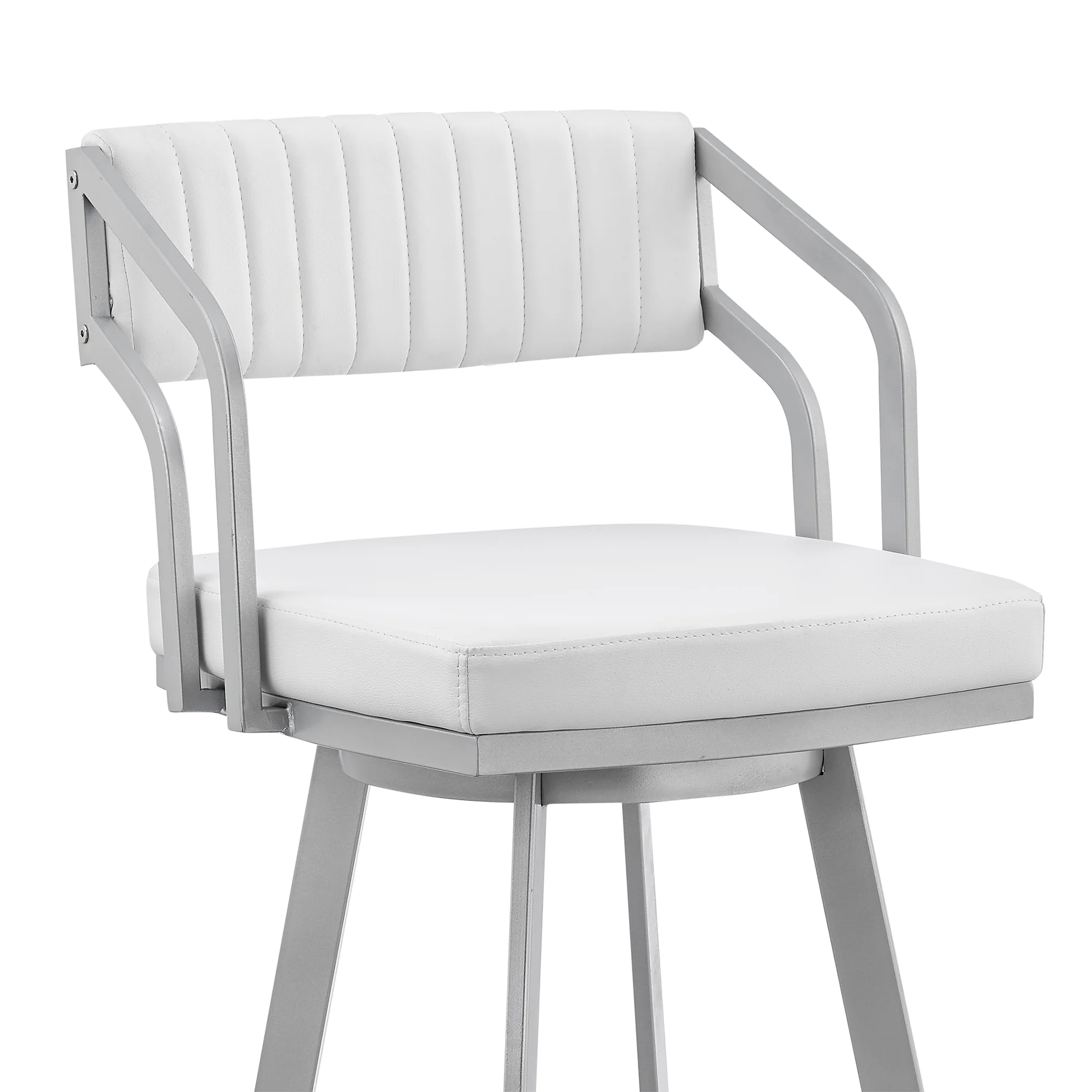 Capri 26" Swivel White Faux Leather and Silver Metal Bar Stool By Armen Living - Image 7