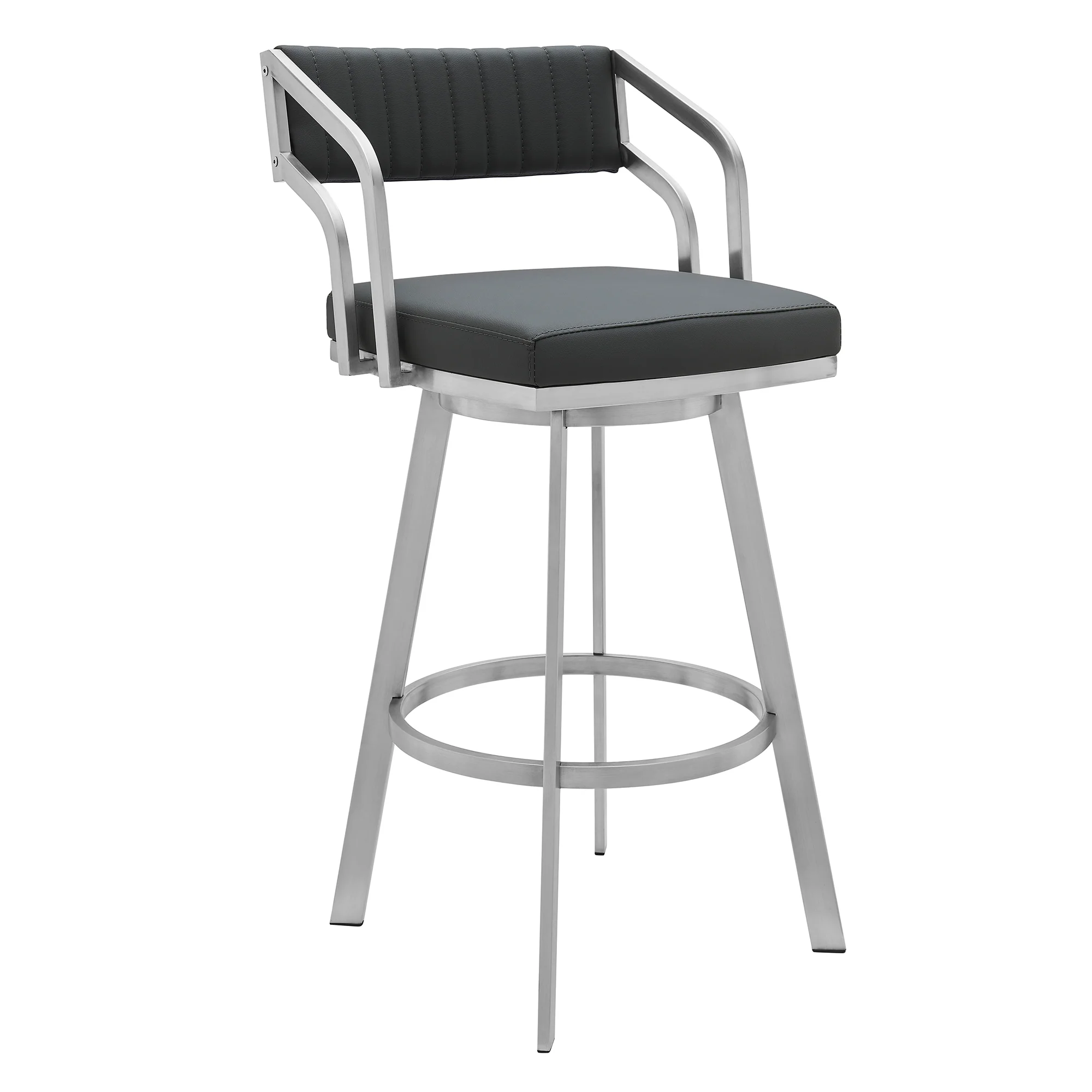 Capri 30" Swivel Modern Metal and Slate Gray Faux Leather Bar and Counter Stool By Armen Living - Image 2