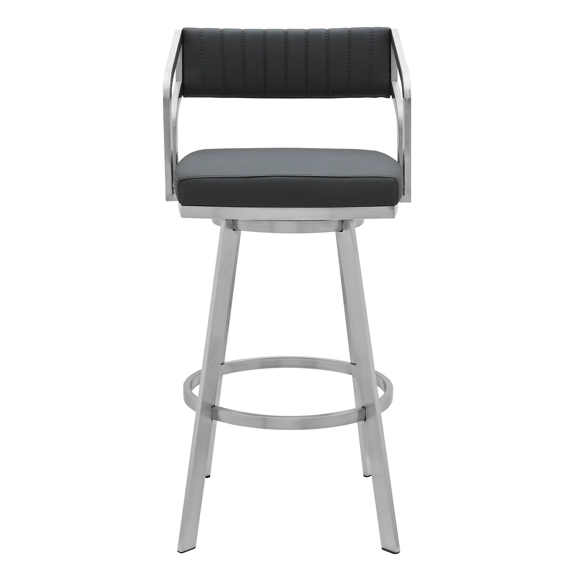 Capri 30" Swivel Modern Metal and Slate Gray Faux Leather Bar and Counter Stool By Armen Living - Image 3