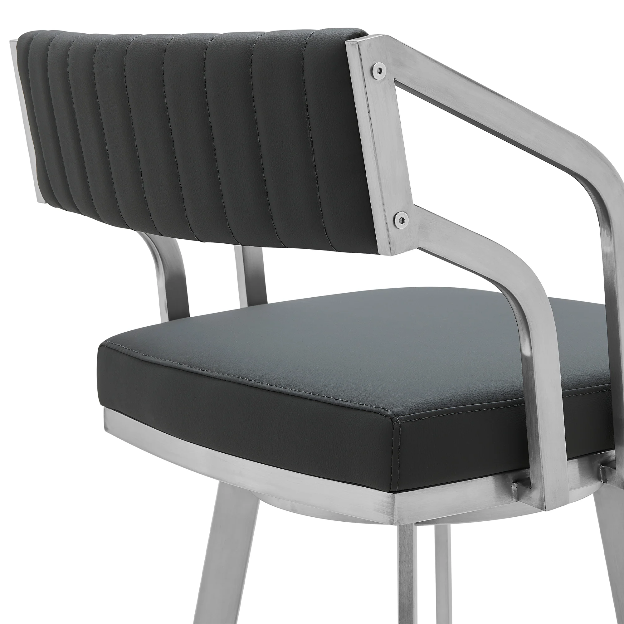 Capri 30" Swivel Modern Metal and Slate Gray Faux Leather Bar and Counter Stool By Armen Living - Image 6