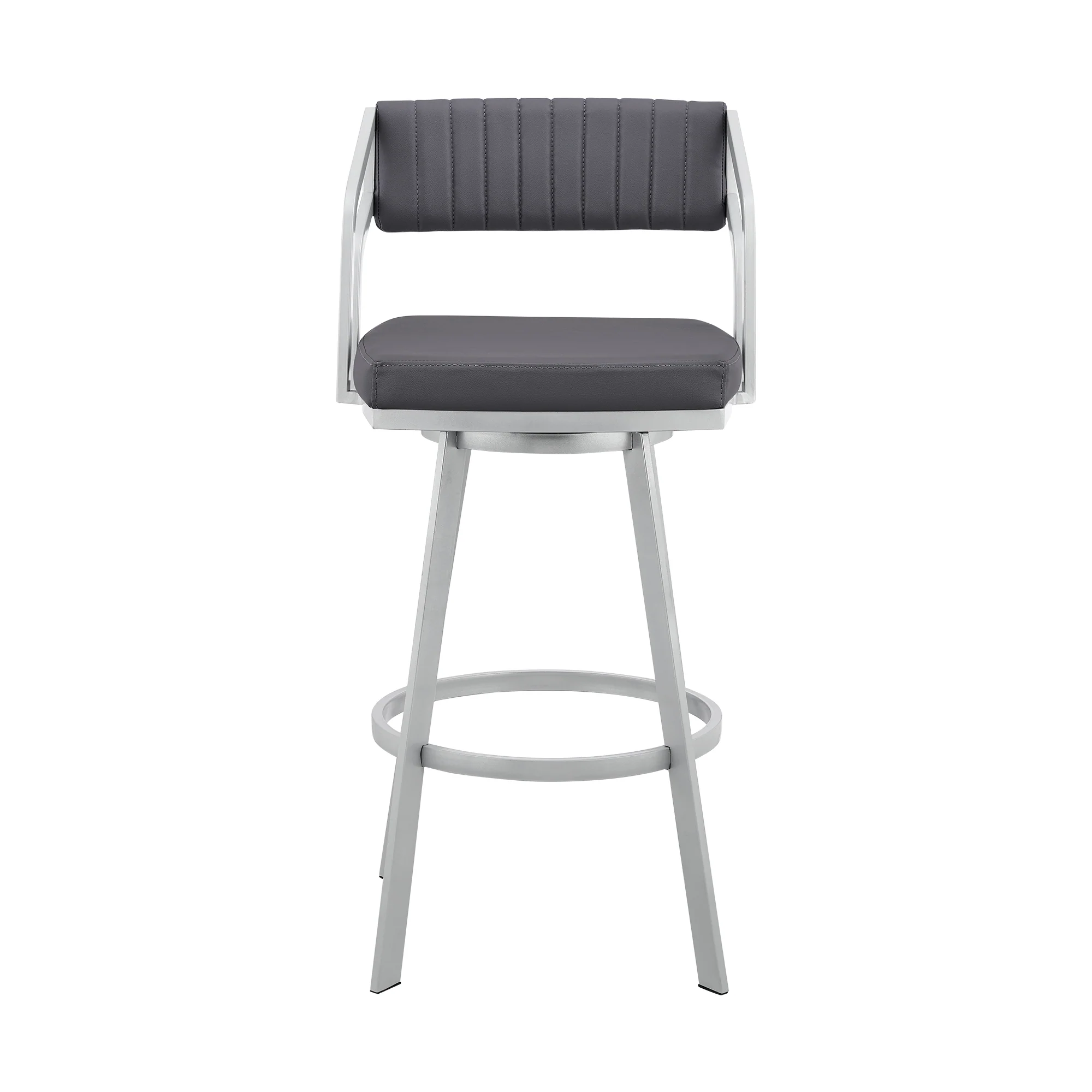 Capri 30" Swivel Slate Grey Faux Leather and Silver Metal Bar Stool By Armen Living - Image 3