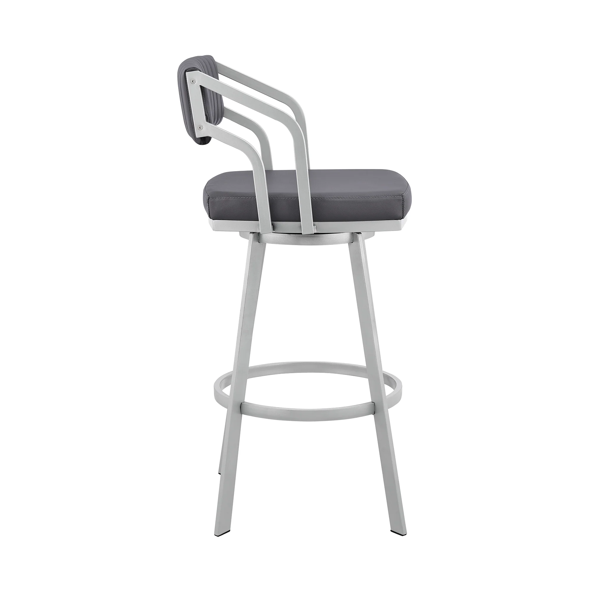 Capri 30" Swivel Slate Grey Faux Leather and Silver Metal Bar Stool By Armen Living - Image 4