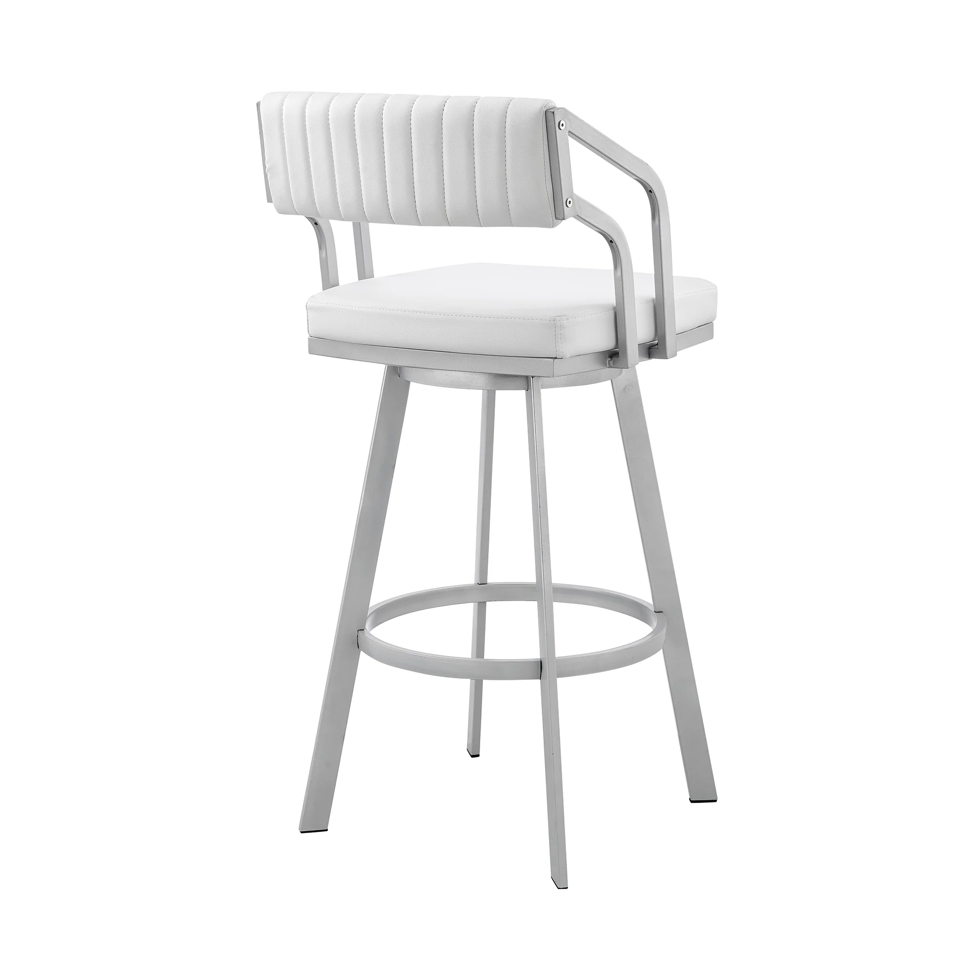 Capri 30" Swivel White Faux Leather and Silver Metal Bar Stool By Armen Living - Image 5