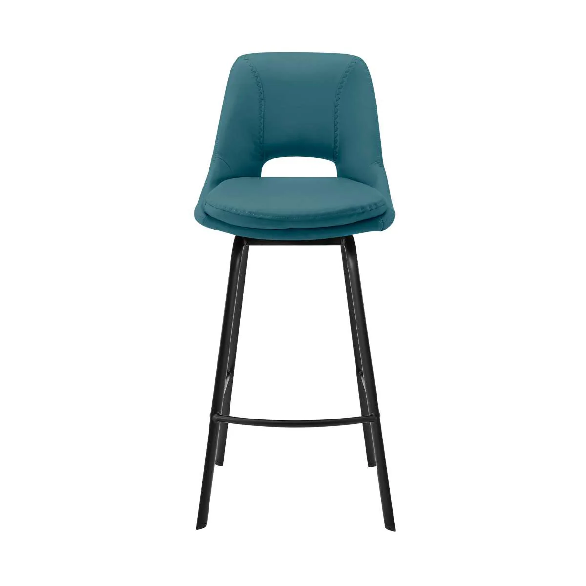 Carise Blue Faux Leather and Black Metal Swivel 30" Bar Stool By Armen Living - Image 2