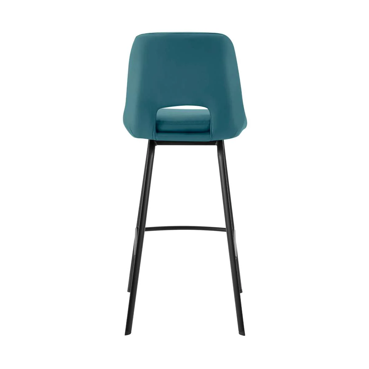 Carise Blue Faux Leather and Black Metal Swivel 30" Bar Stool By Armen Living - Image 3