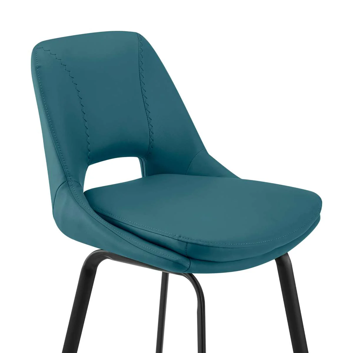 Carise Blue Faux Leather and Black Metal Swivel 30" Bar Stool By Armen Living - Image 5
