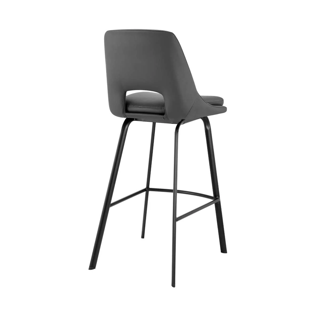 Carise Gray Faux Leather and Black Metal Swivel 30" Bar Stool By Armen Living - Image 3