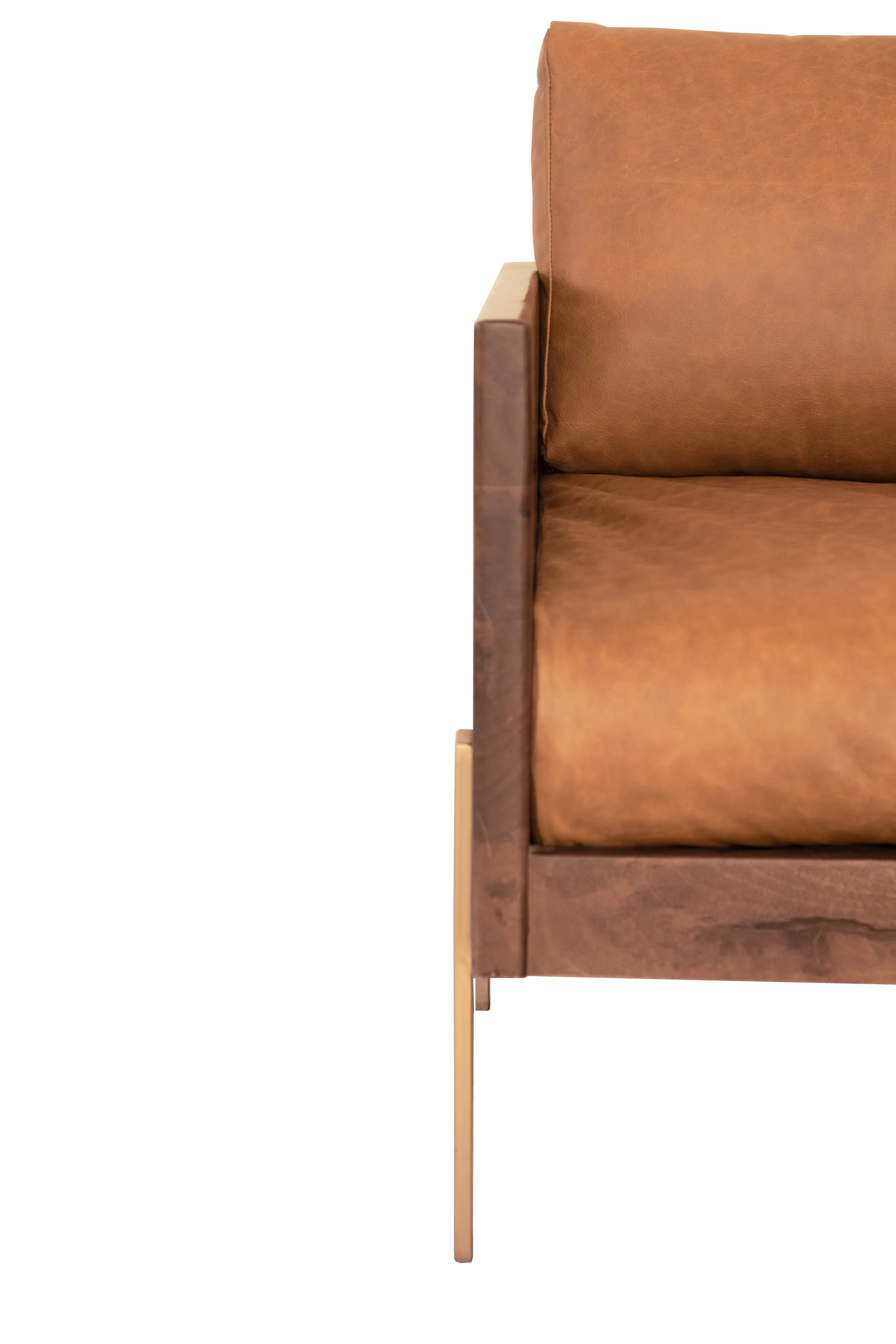Carmel Brown Top Grain Leather And Gold Arm Chair By Homeroots - Image 3