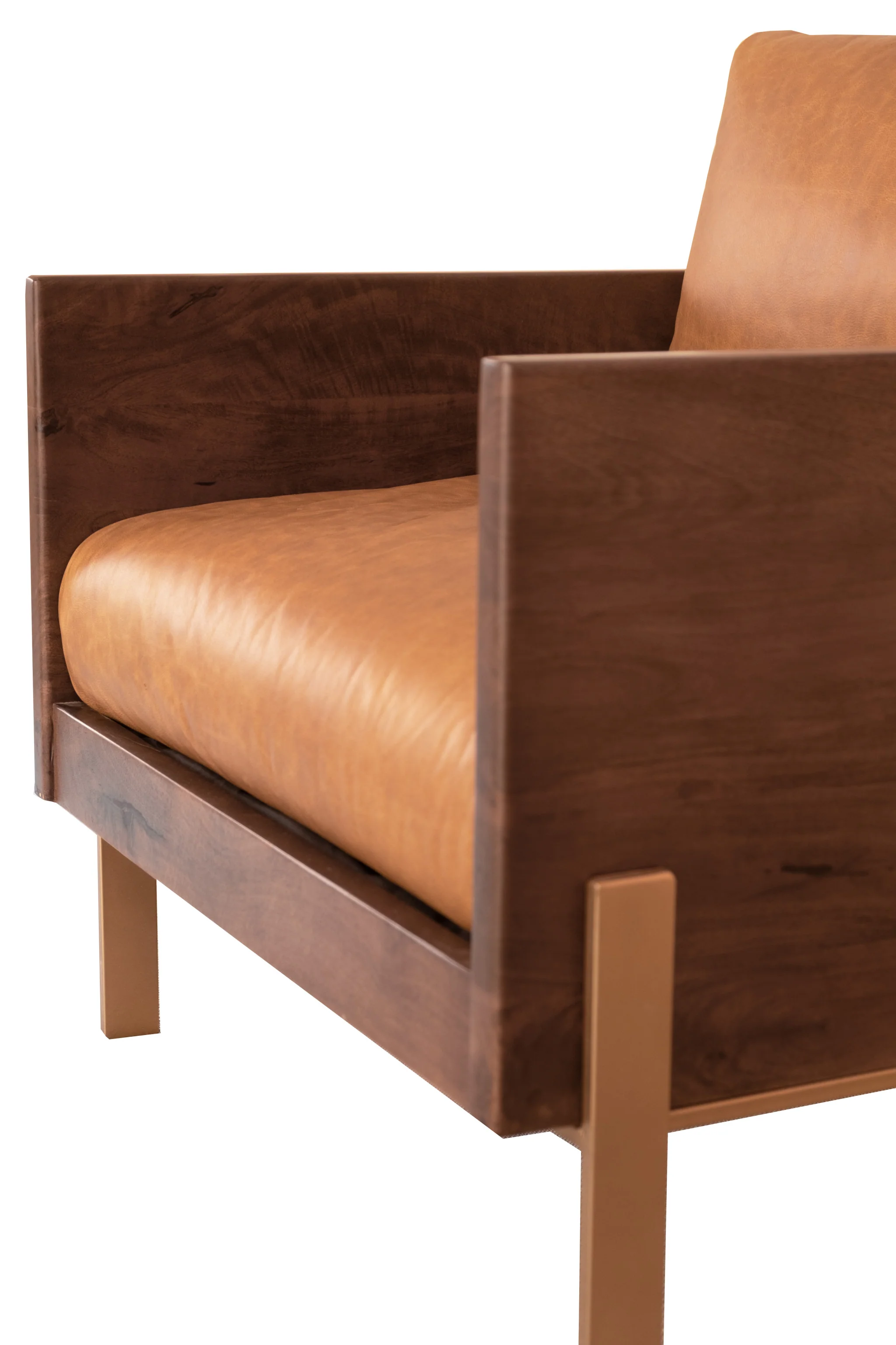 Carmel Brown Top Grain Leather And Gold Arm Chair By Homeroots - Image 4