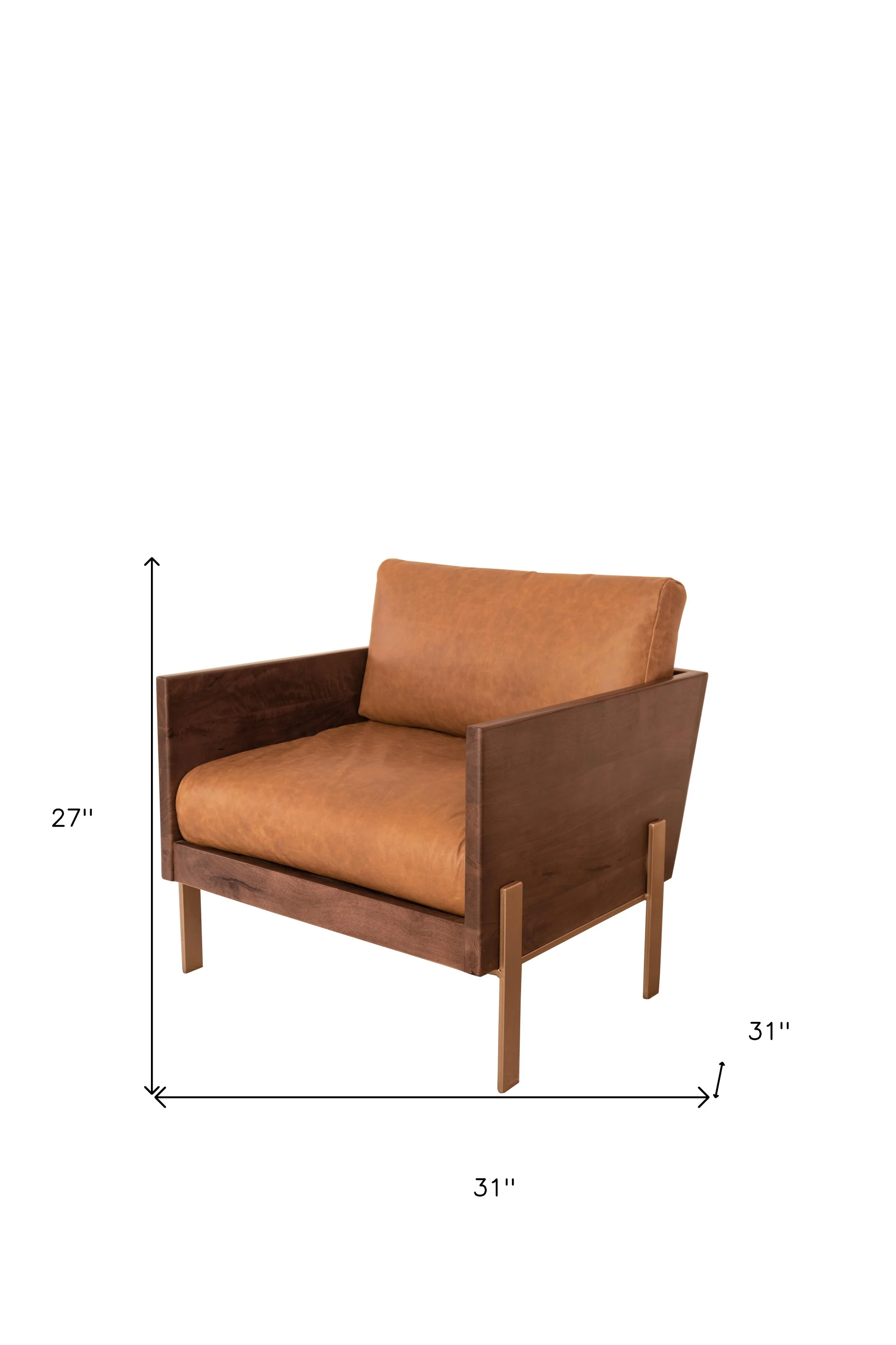 Carmel Brown Top Grain Leather And Gold Arm Chair By Homeroots - Image 6