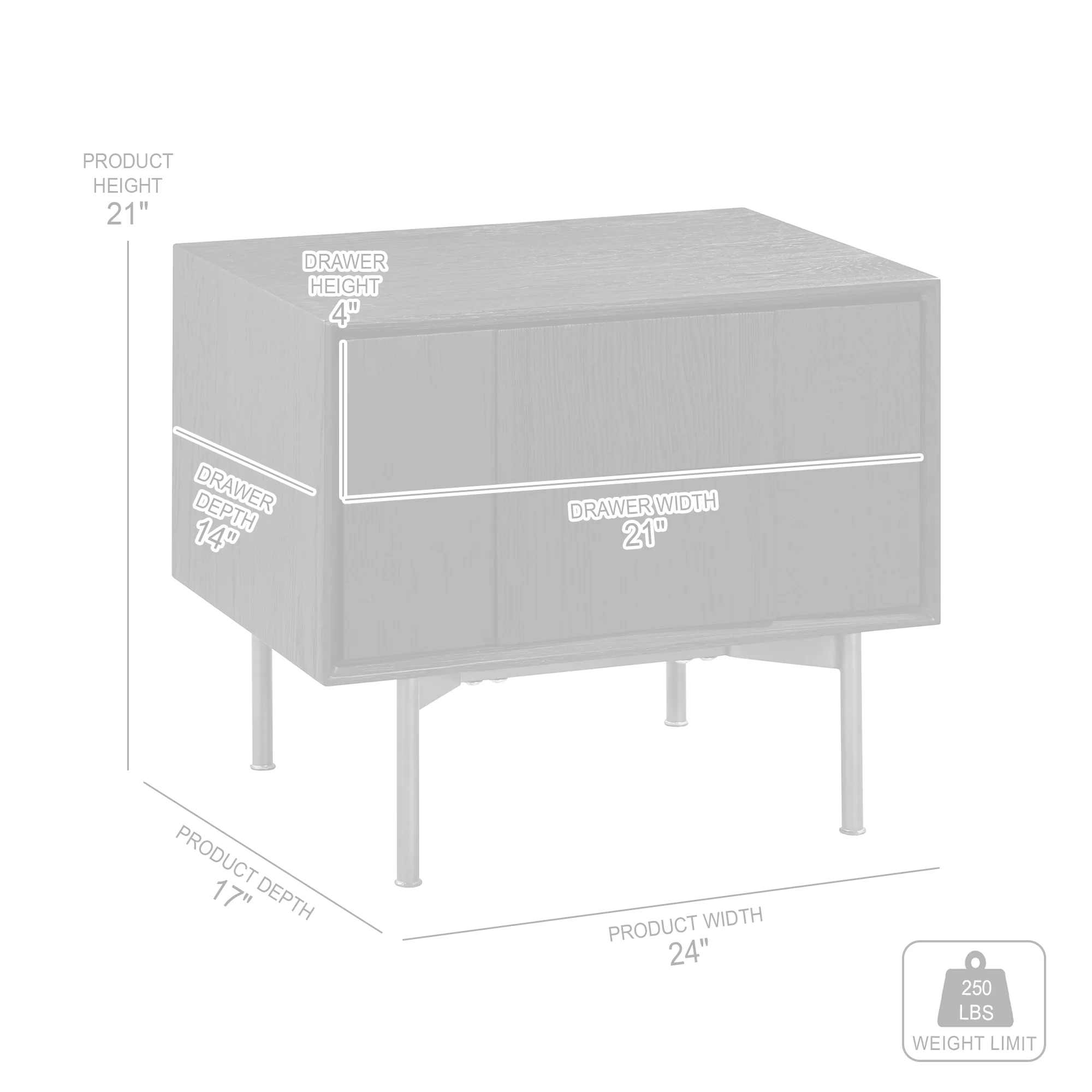 Carnaby 2 Drawer Nightstand in Black Brushed Oak and Bronze By Armen Living - Image 10