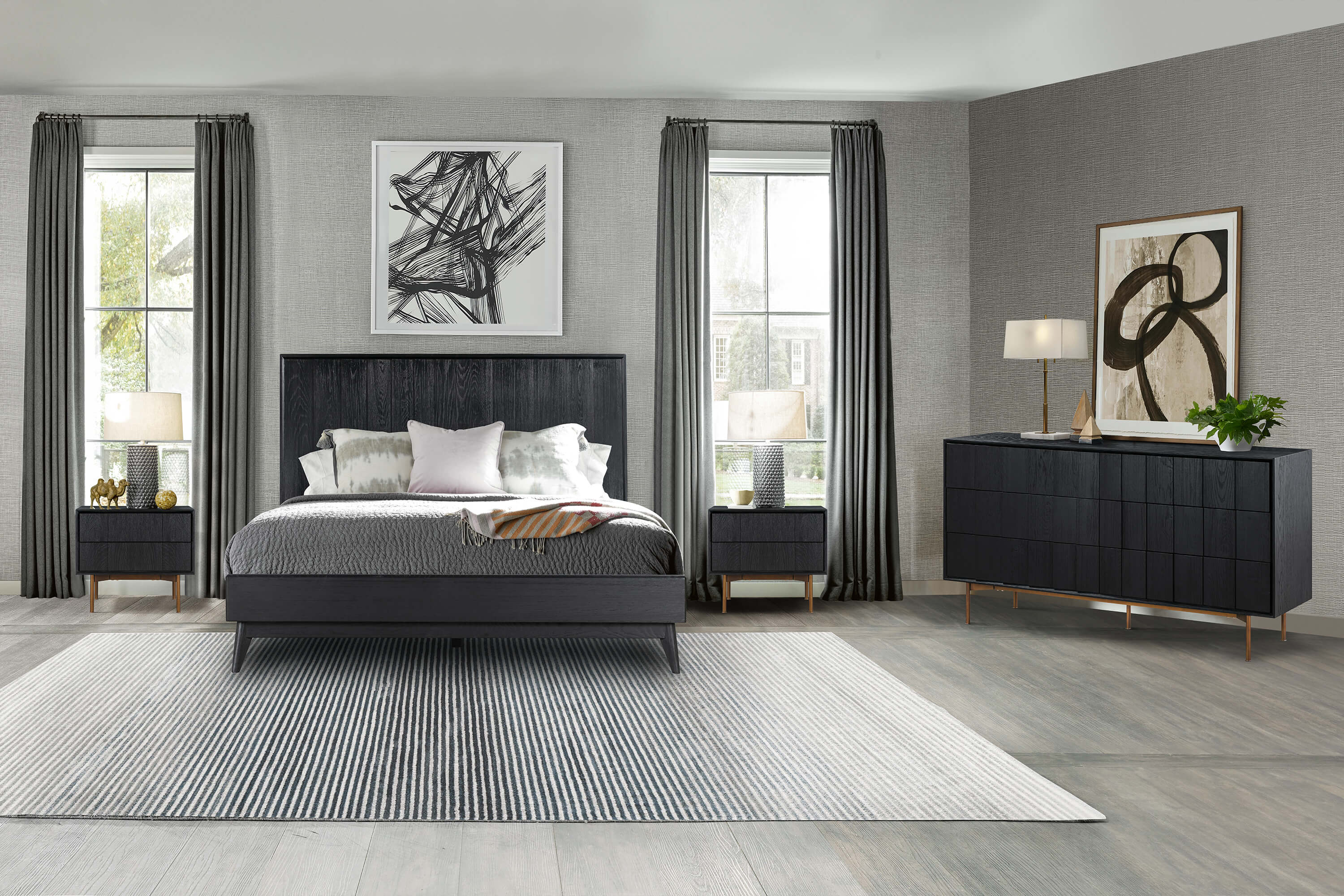 Carnaby 2 Drawer Nightstand in Black Brushed Oak and Bronze By Armen Living - Image 3