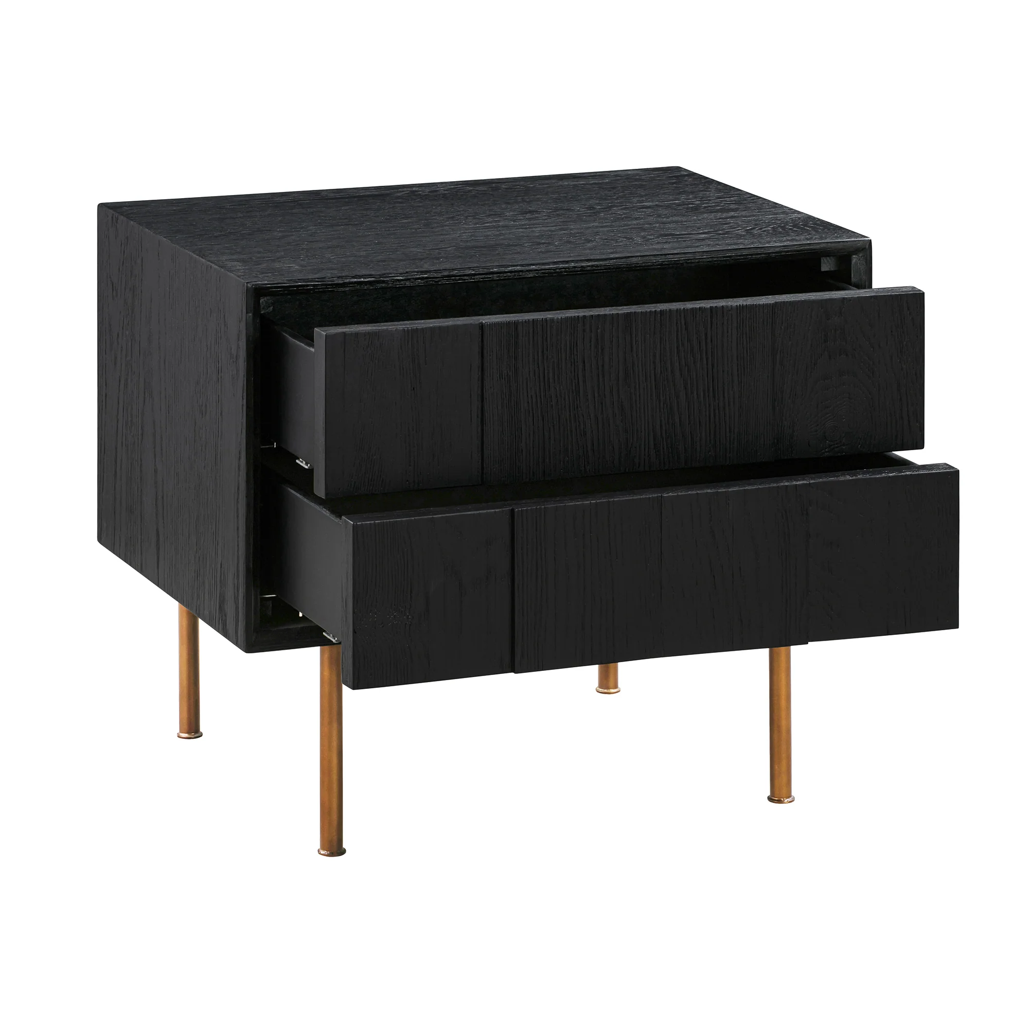 Carnaby 2 Drawer Nightstand in Black Brushed Oak and Bronze By Armen Living - Image 5