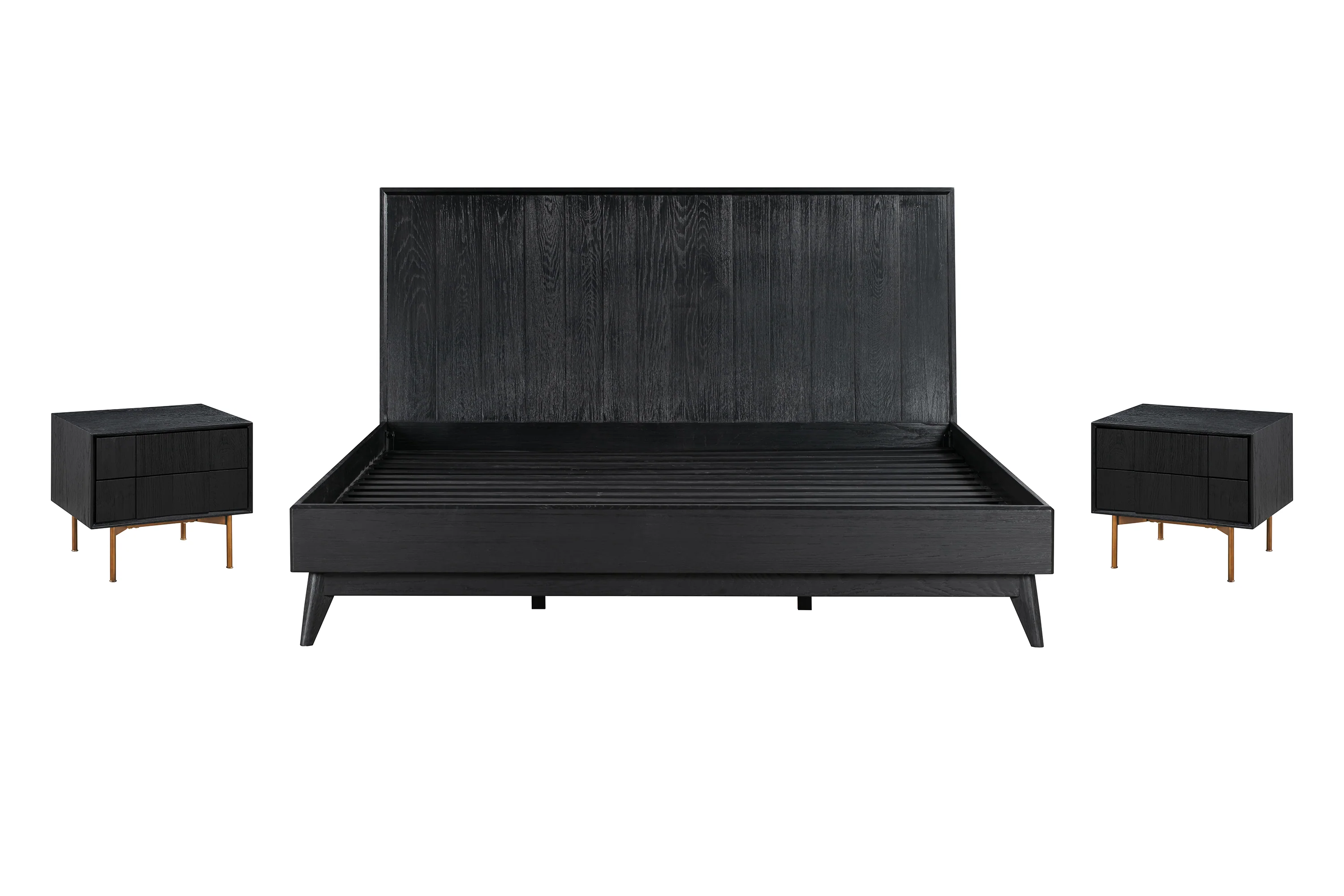 Carnaby King 3 Piece Bedroom Set in Black Brushed Oak Wood By Armen Living - Image 2