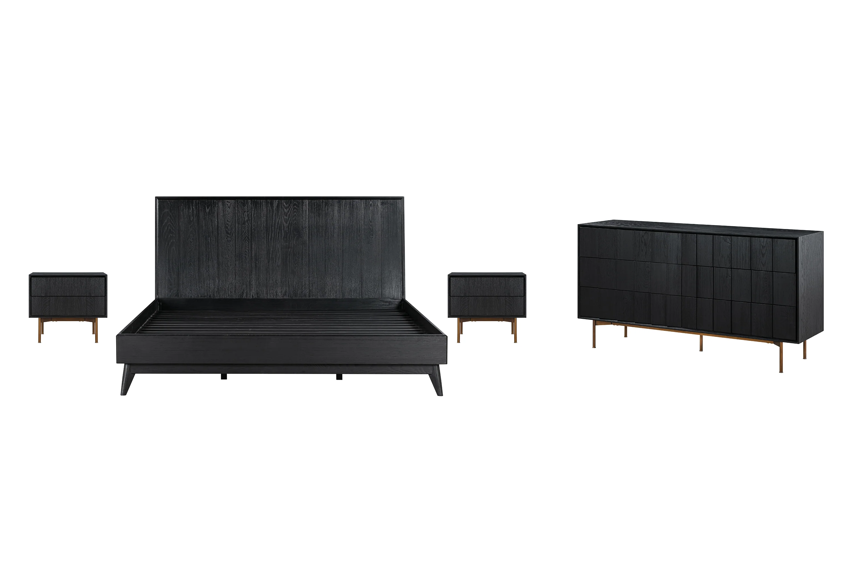 Carnaby King 4 Piece Bedroom Set in Black Brushed Oak Wood By Armen Living - Image 2