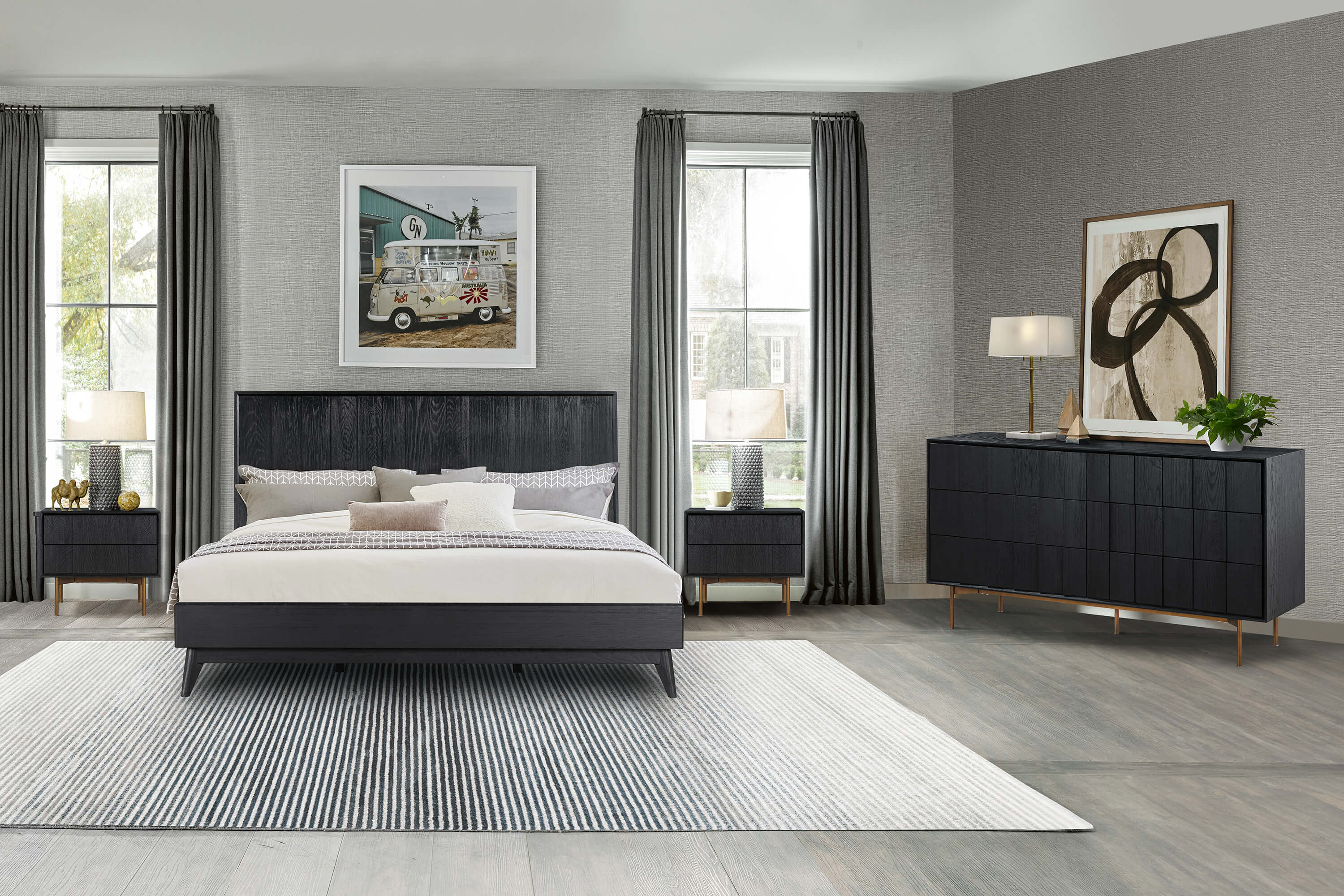 Carnaby King Platform Bed Frame in Black Brushed Oak Wood By Armen Living - Image 3