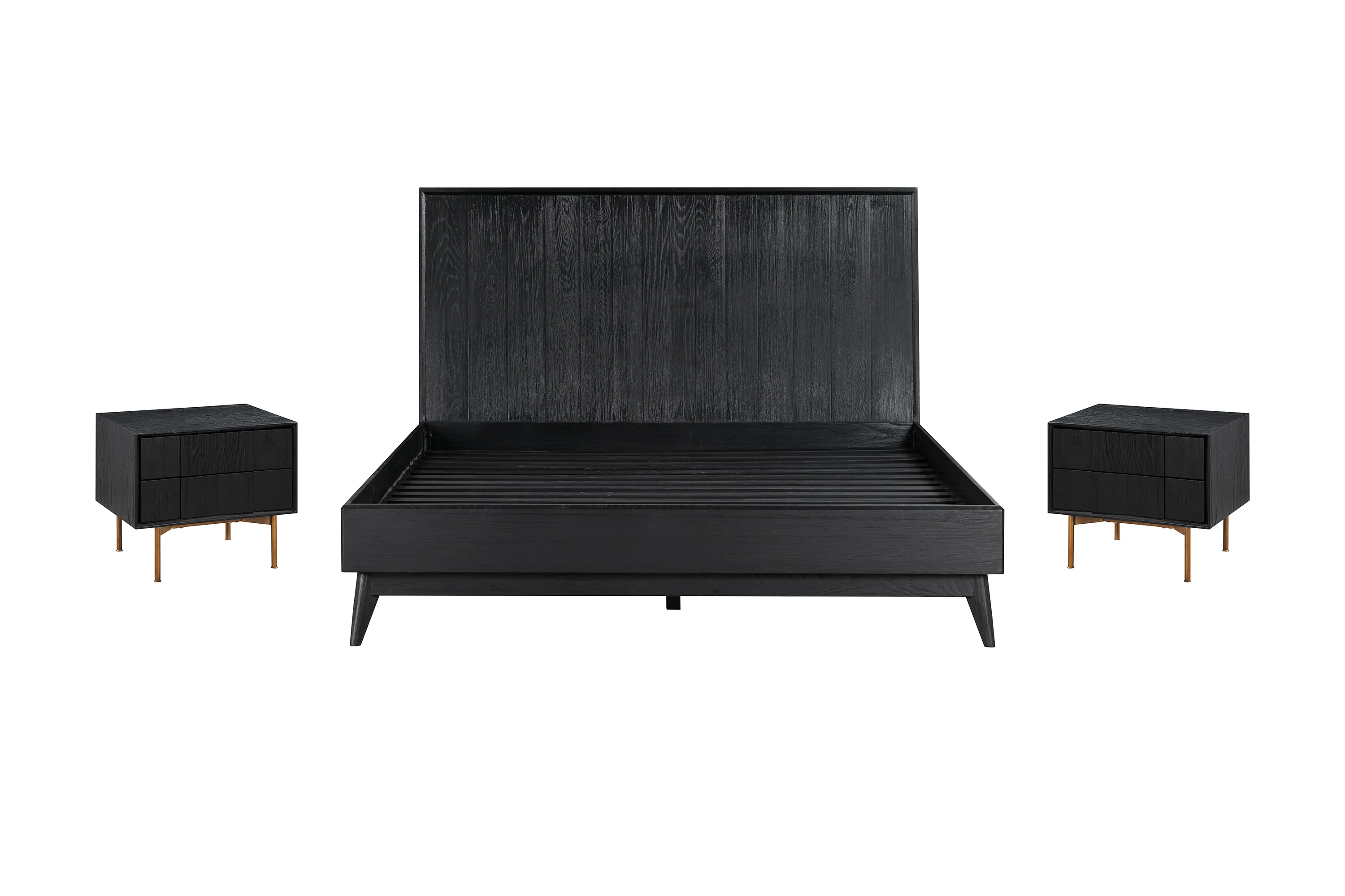 Carnaby Queen 3 Piece Bedroom Set in Black Brushed Oak Wood By Armen Living - Image 2