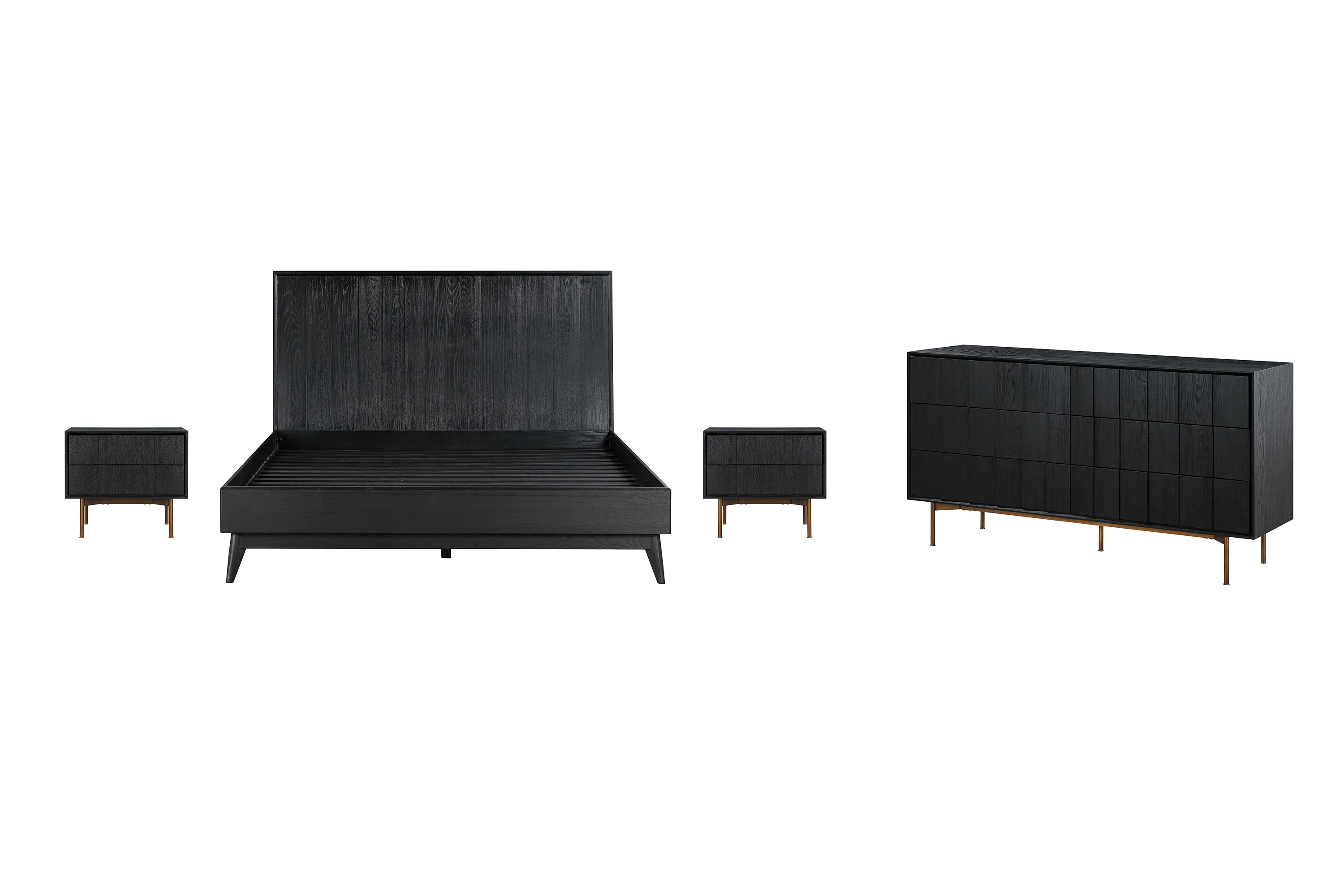 Carnaby Queen 4 Piece Bedroom Set in Black Brushed Oak Wood By Armen Living - Image 2