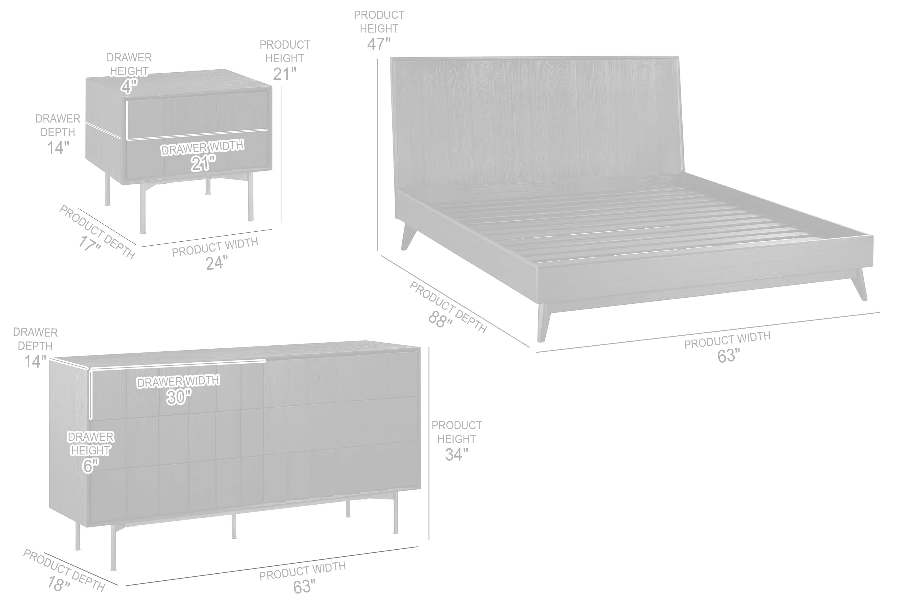 Carnaby Queen 4 Piece Bedroom Set in Black Brushed Oak Wood By Armen Living - Image 9