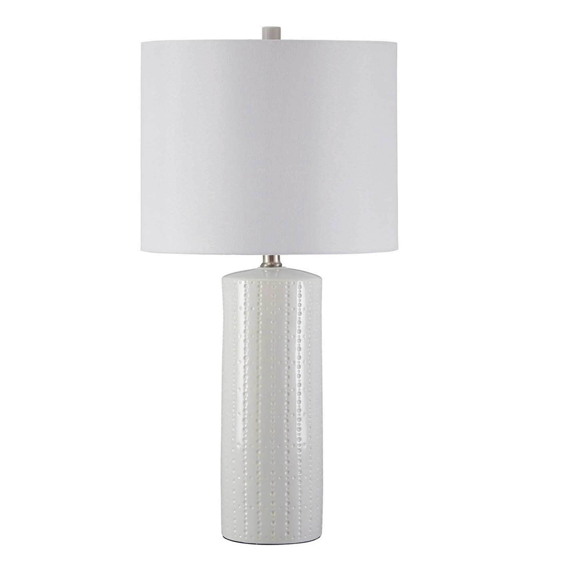 Carved Ceramic Base Table Lamp With Drum Shade Set Of 2 White By Benzara - Image 2