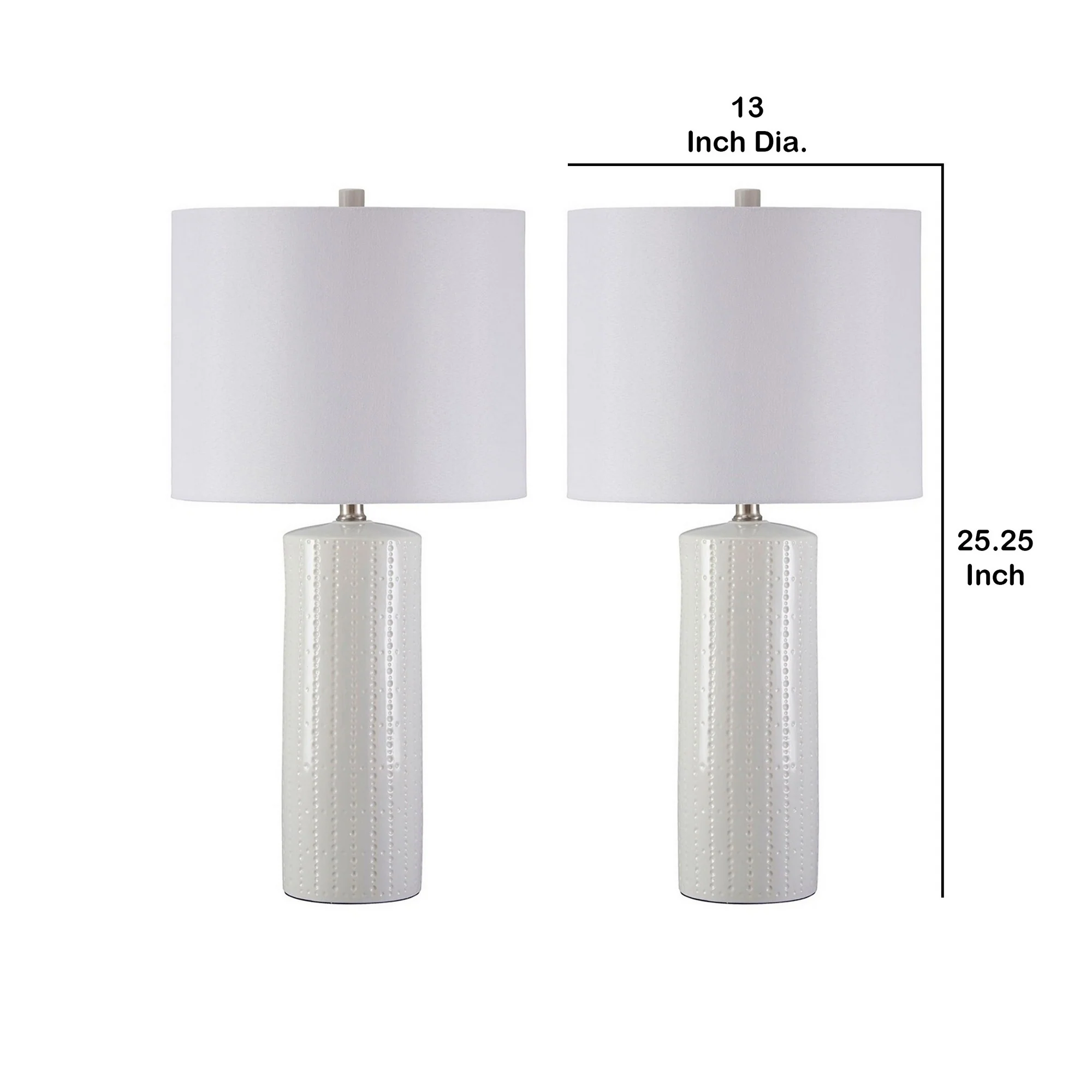 Carved Ceramic Base Table Lamp With Drum Shade Set Of 2 White By Benzara - Image 5