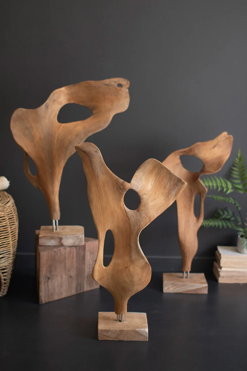 Carved Teak Wood Scuplture On A Base - Smooth By Kalalou - Image 2