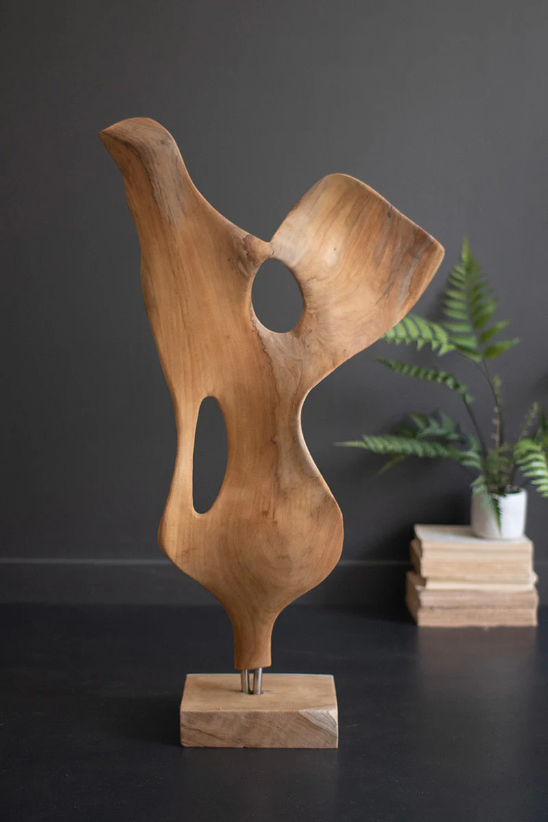 Carved Teak Wood Scuplture On A Base - Smooth By Kalalou - Image 4