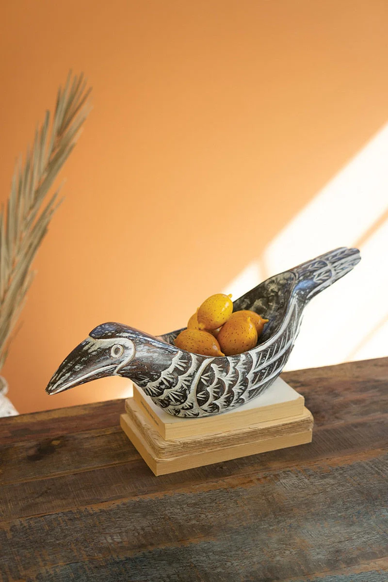 Carved Wooden Bird Bowl (Min 2) By Kalalou - Image 4