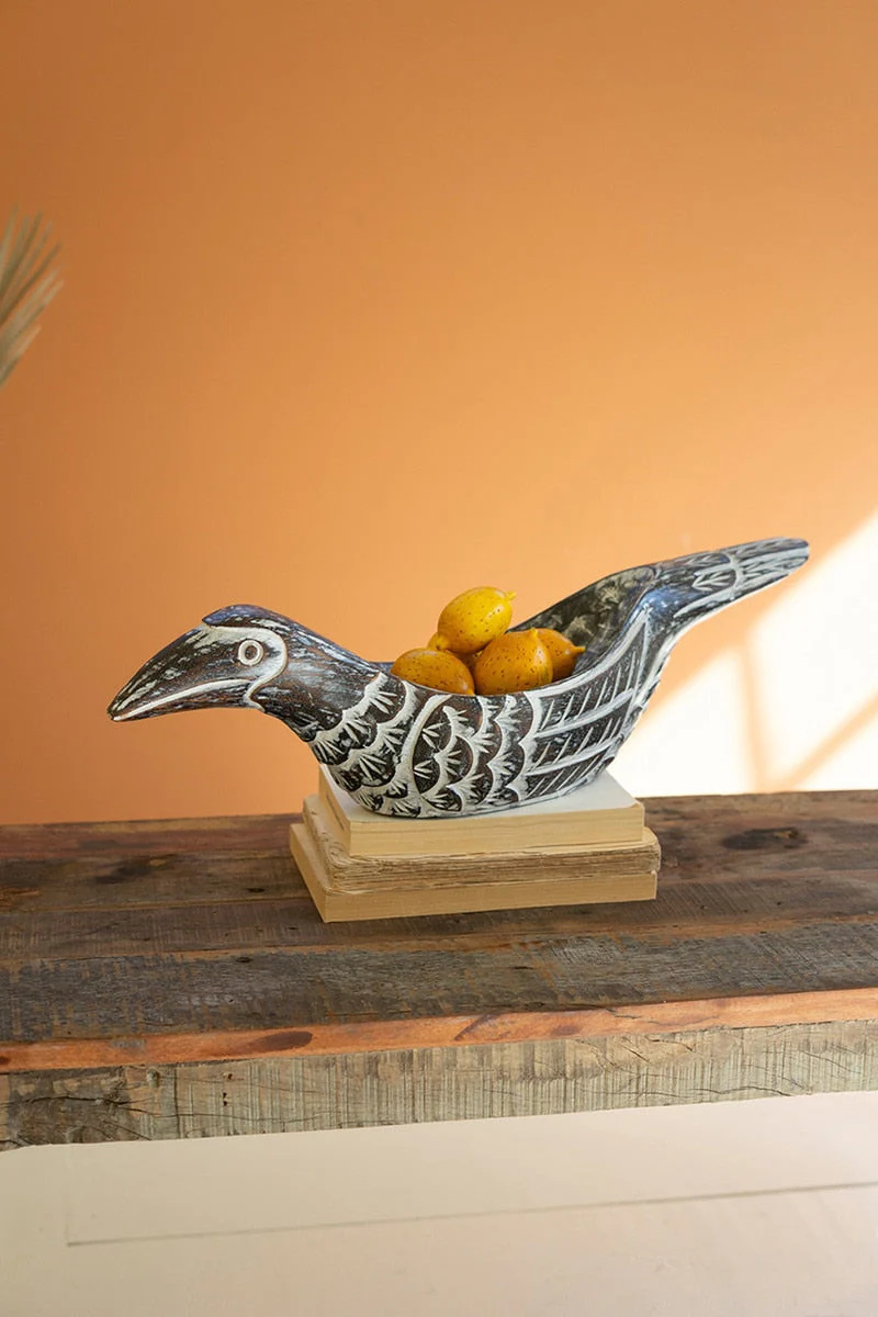 Carved Wooden Bird Bowl (Min 2) By Kalalou - Image 6