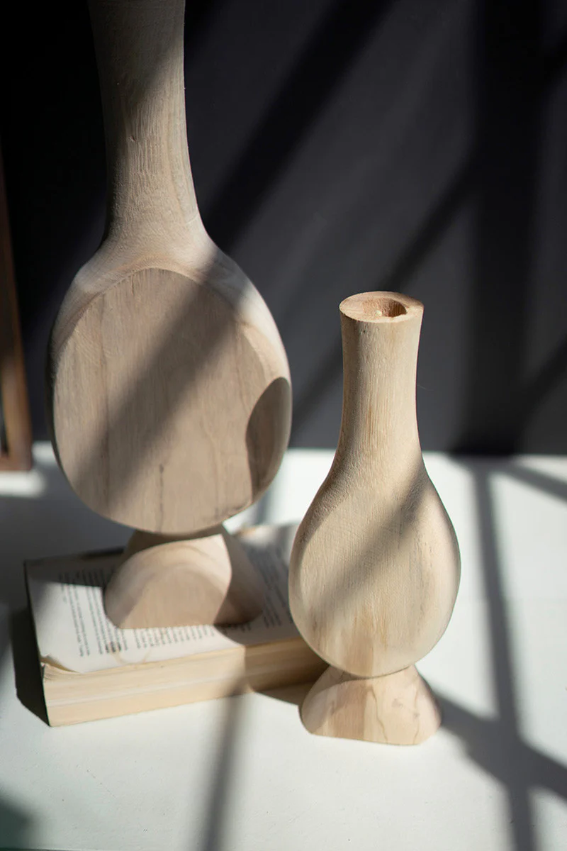Carved Wooden Bud Vases Set Of 2 By Kalalou - Image 2