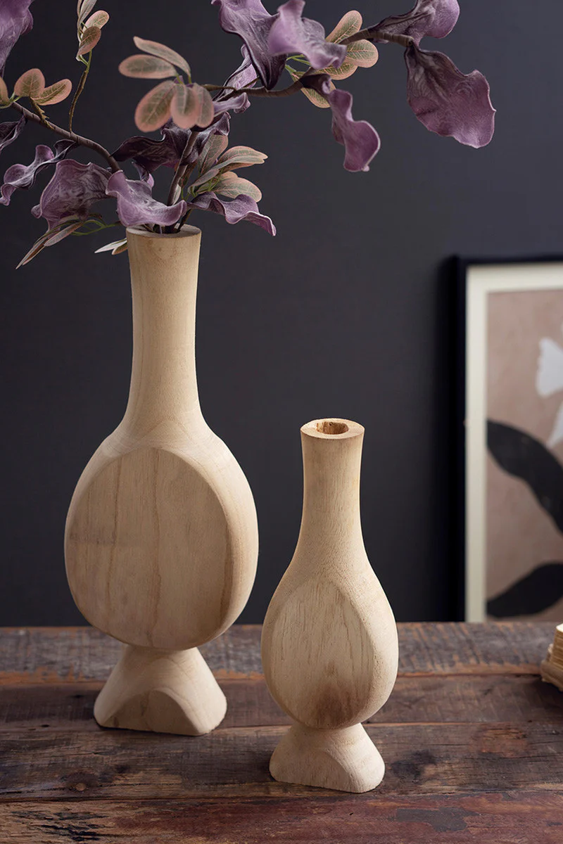 Carved Wooden Bud Vases Set Of 2 By Kalalou - Image 3