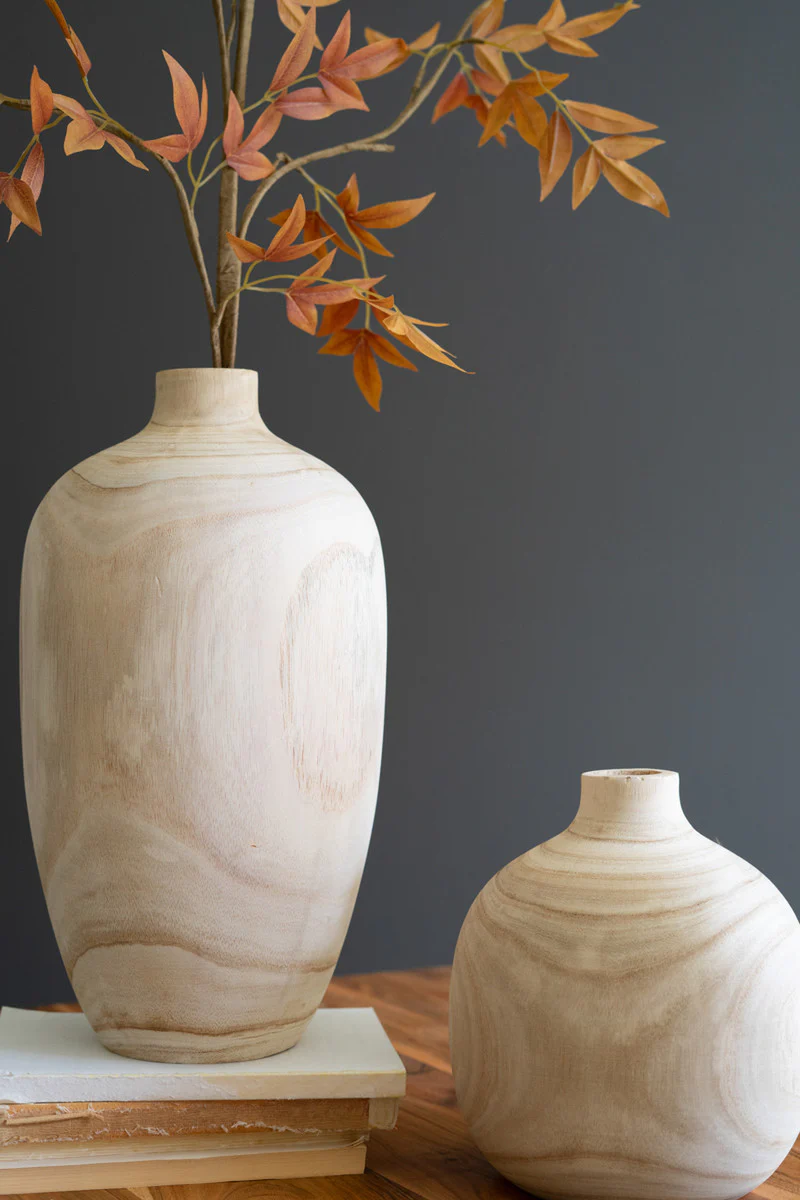 Carved Wooden Bulb Vases - One Each Design Set Of 5 By Kalalou - Image 2