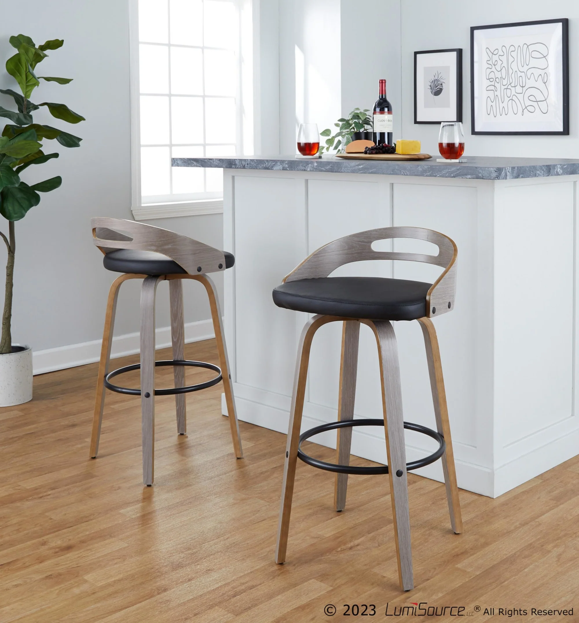 Cassis 30" Fixed-Height Barstool - Set of 2 By LumiSource - B30-CASSISPU-GRTZQ2 LGYLGYBK2 - Image 2