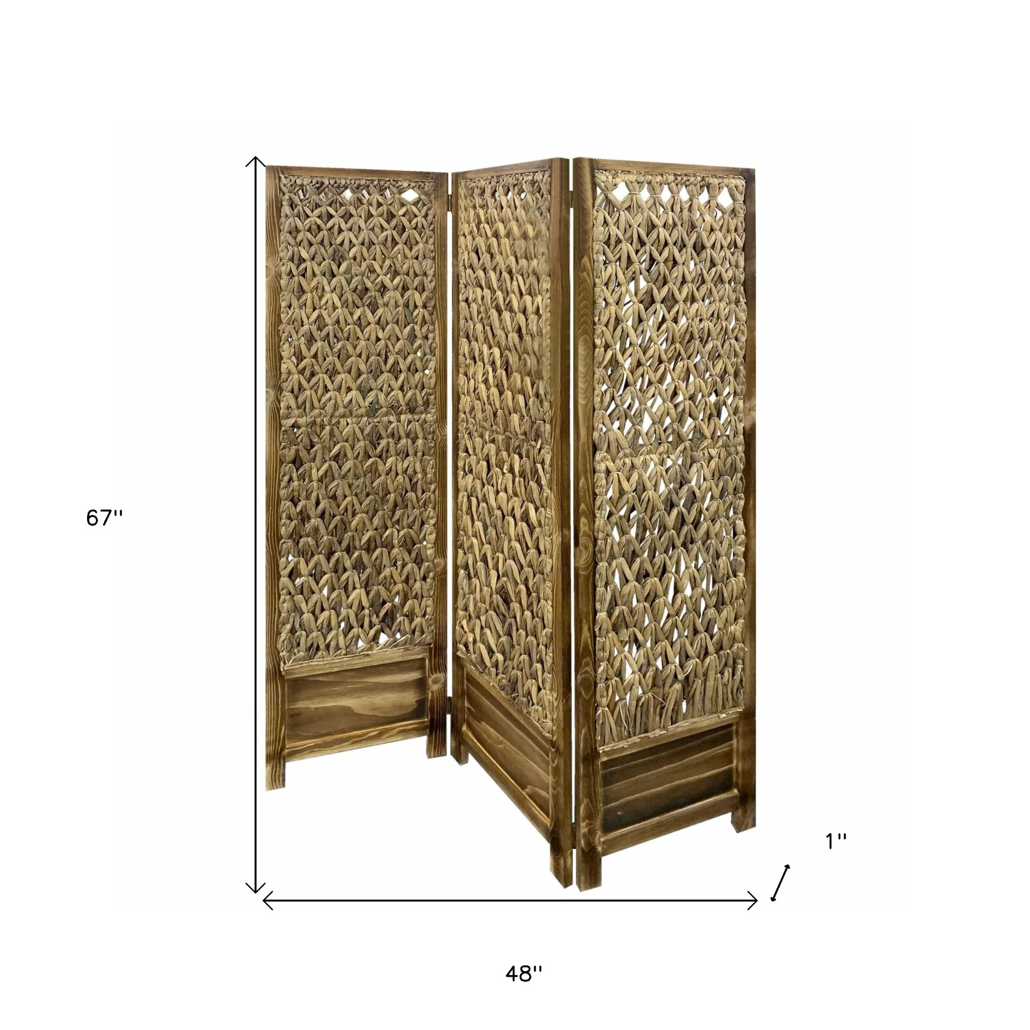 Casual Wood And Seagrass Three Panel Room Divider Screen By Homeroots - Image 2