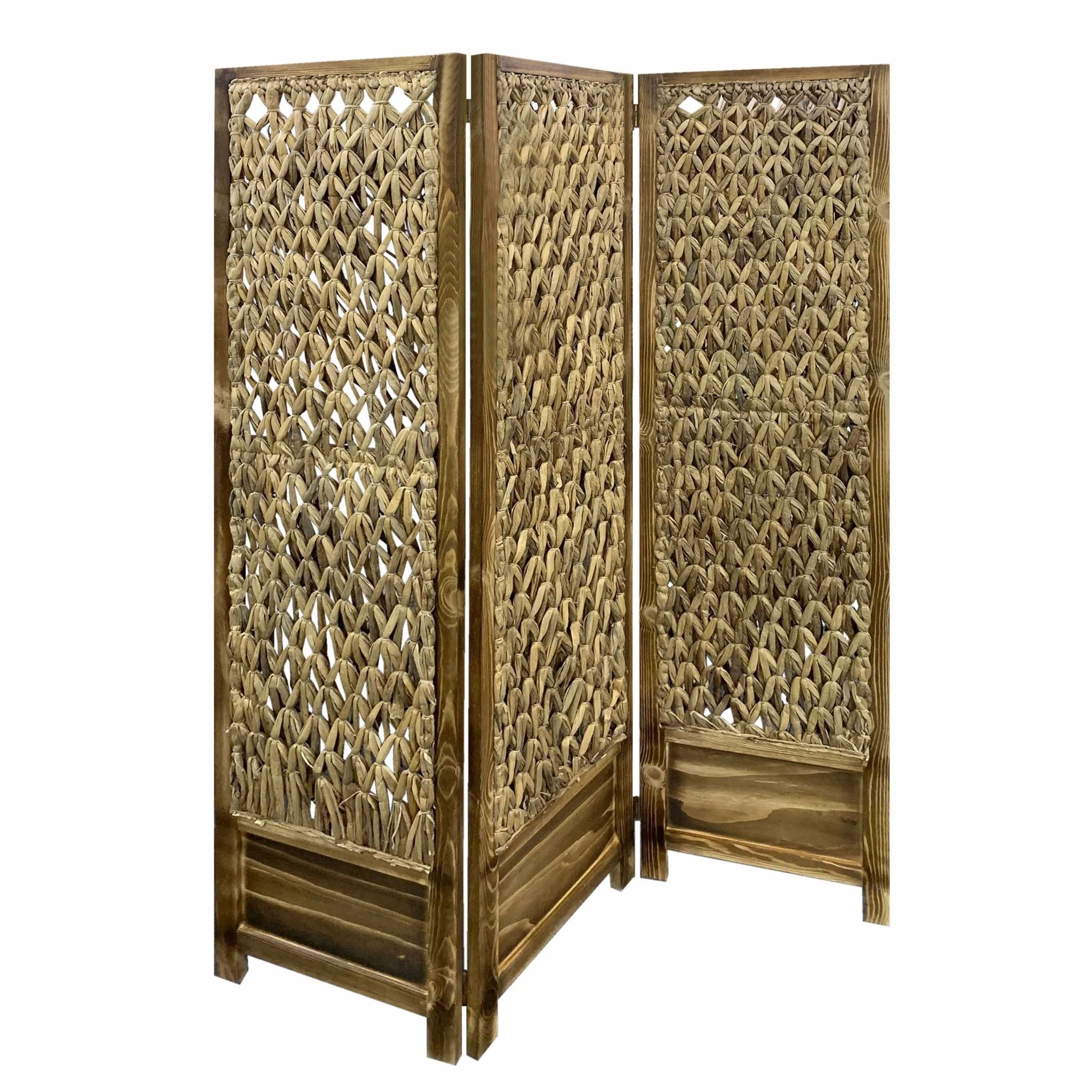 Casual Wood And Seagrass Three Panel Room Divider Screen By Homeroots - Image 4